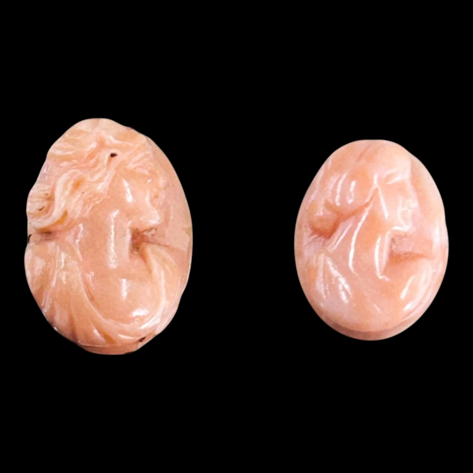 Hand Carved Shell Cameo Pair Classical Lady Portrait Unframed Jewelry Components Relief Carvings: Professional, fast, and affordable in house shipping available for all items.For higher resolution images please visit bid.craftedauctions.com Delicately hand carved, this pair of unframed shell cameo