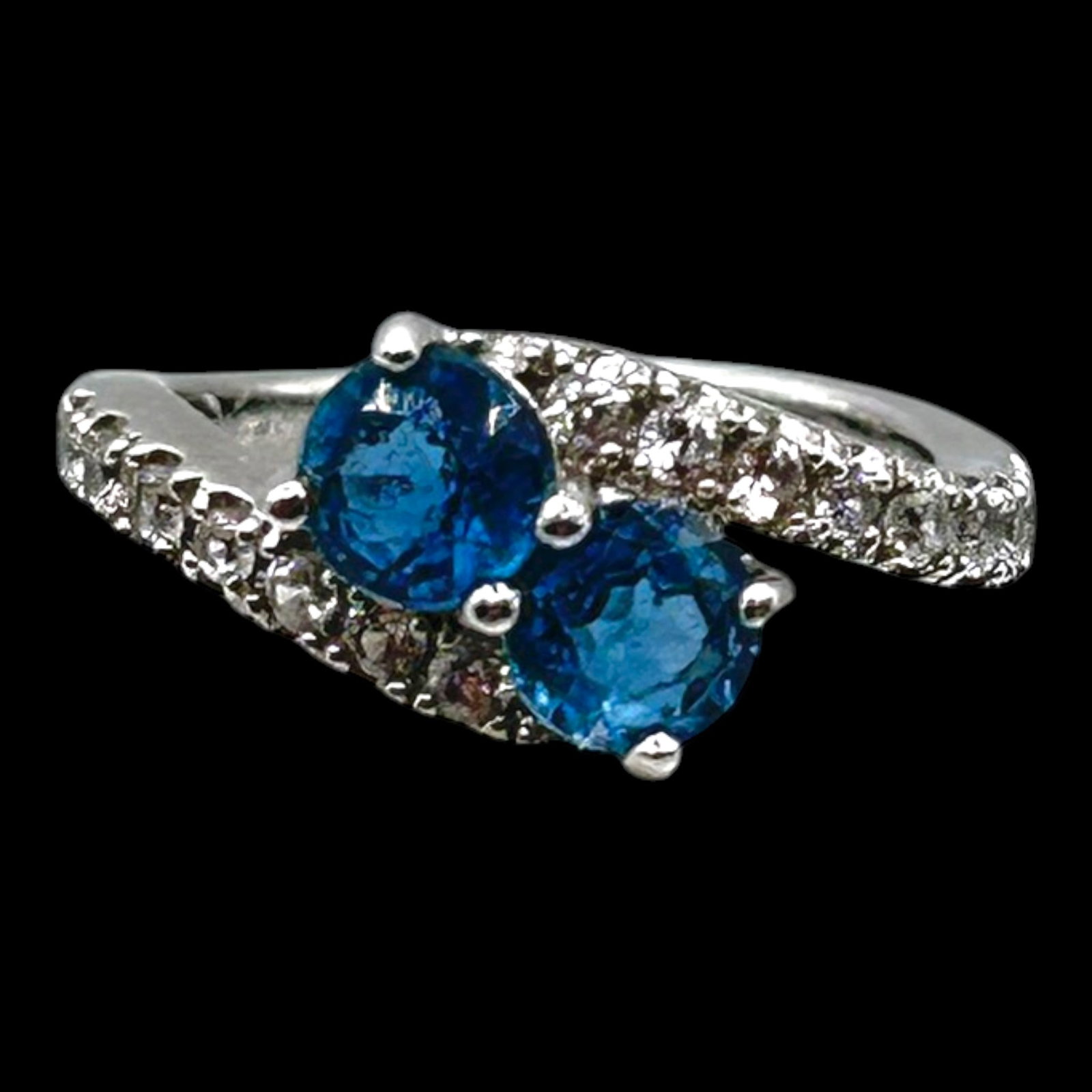 Sterling Silver Blue Topaz & White Gemstone Bypass Ring With Dual Oval Contemporary Design (1 of 5)