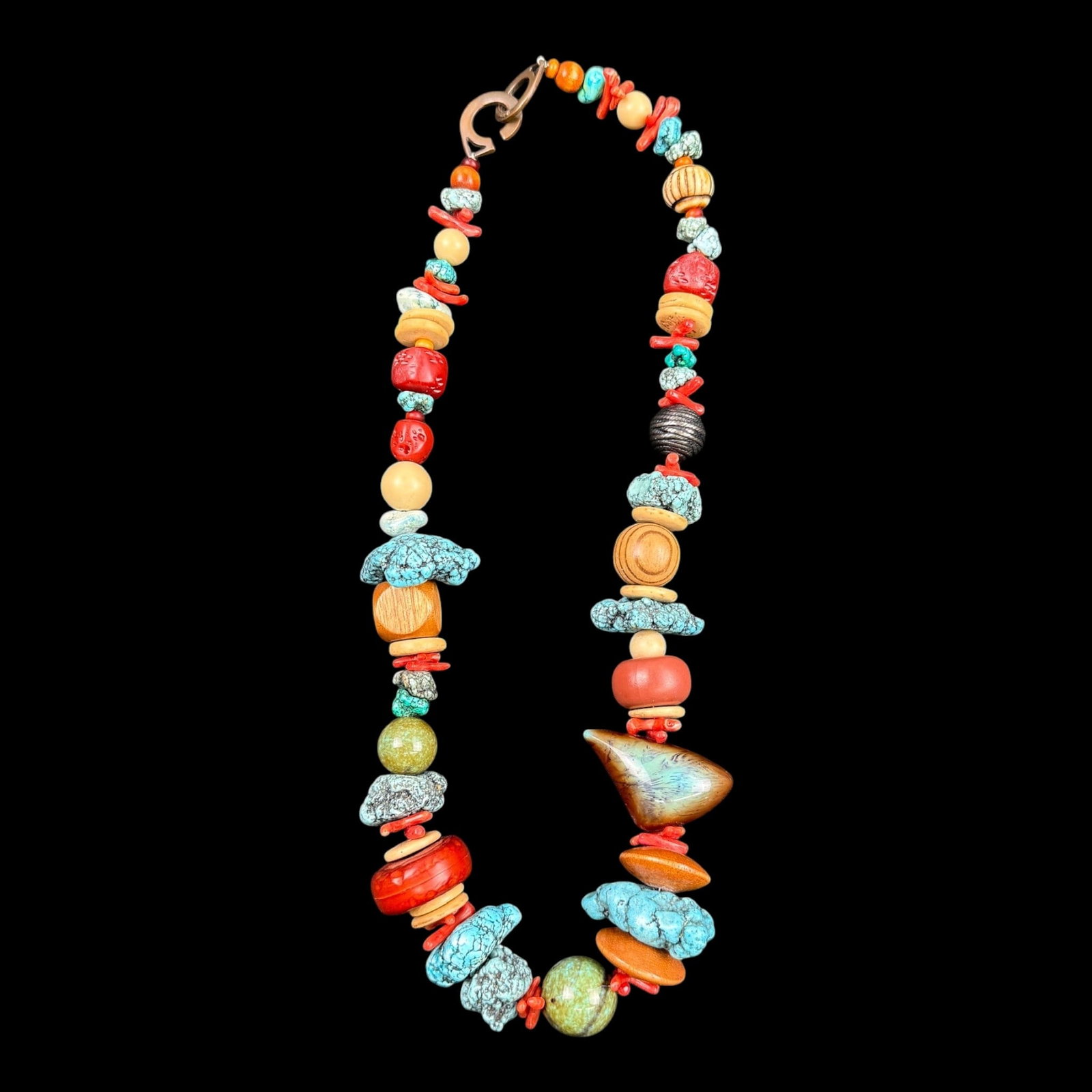 Les Bernard Vintage Multi Stone Beaded Statement Designer Necklace Turquoise Coral Wood Mixed Media: Professional, fast, and affordable in house shipping available for all items.For higher resolution images please visit bid.craftedauctions.com Les Bernard Vintage Multi Stone Beaded Statement Designer