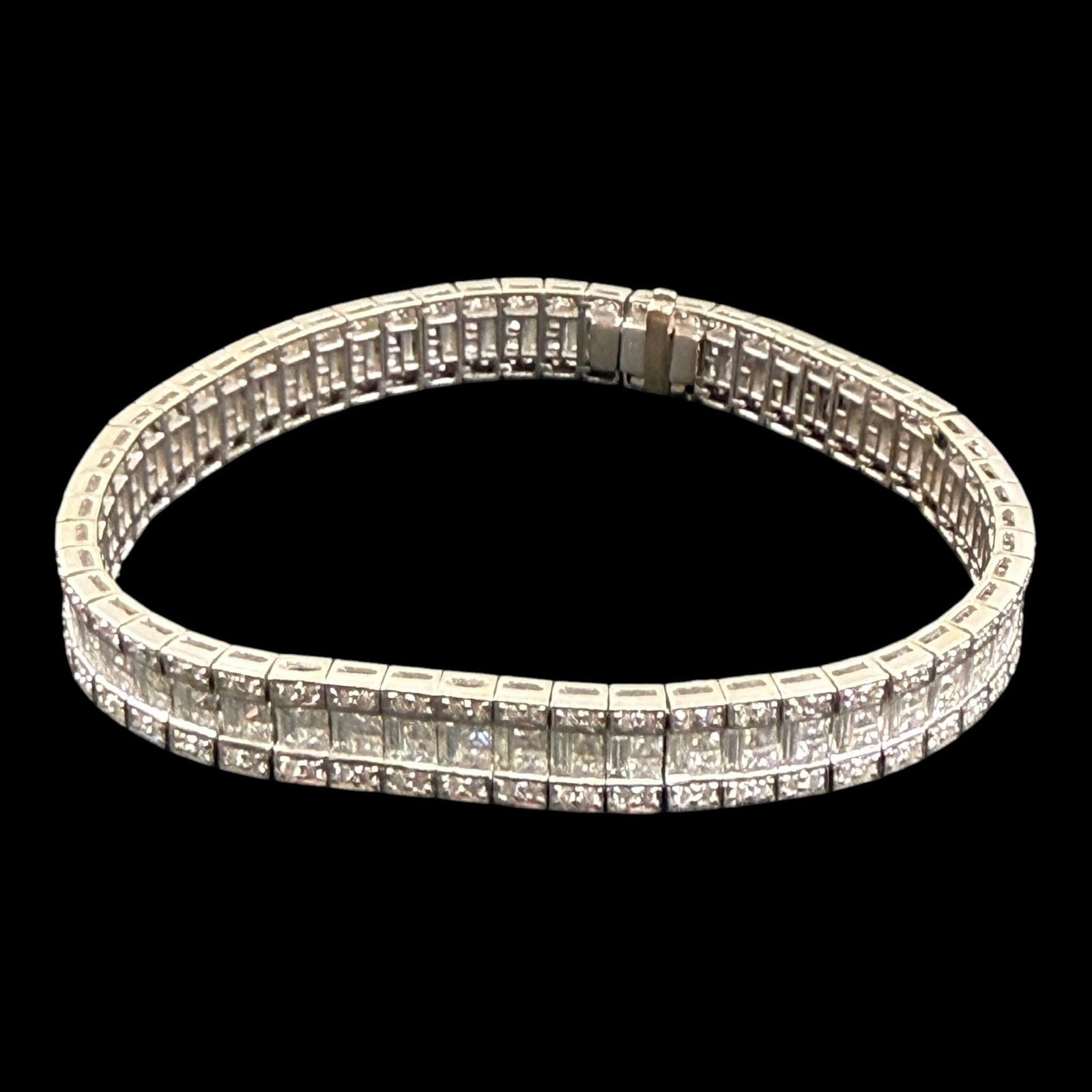18K White Gold Baguette & Round Brilliant Diamond Tennis Bracelet With Invisible Set Links (1 of 9)