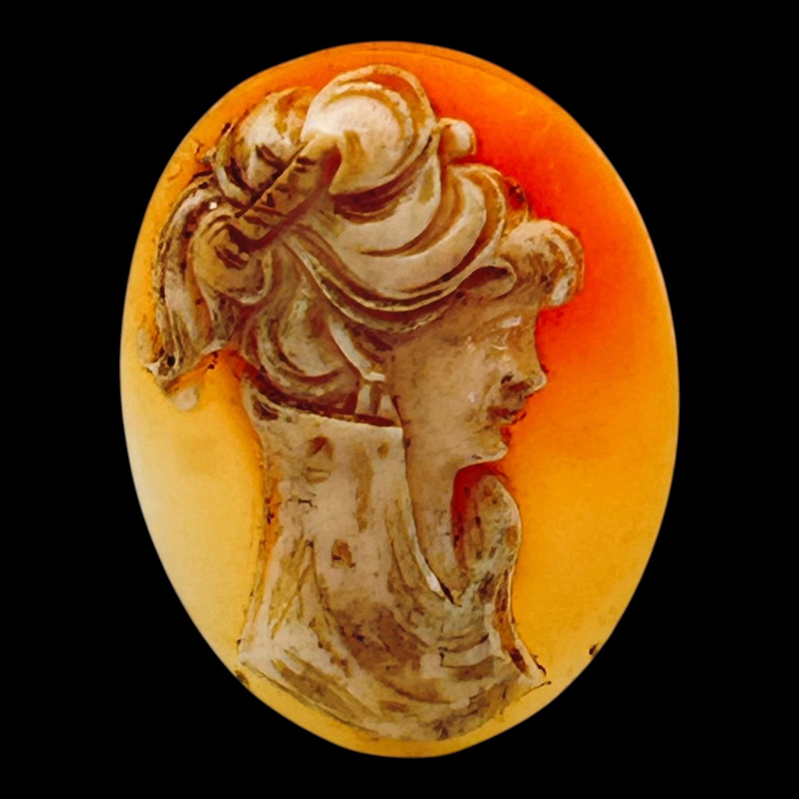 Hand Carved Shell Cameo Classical Lady Profile Oval Cabochon Loose Unframed Jewelry Stone: Professional, fast, and affordable in house shipping available for all items.For higher resolution images please visit bid.craftedauctions.com Beautifully hand carved oval shell cameo depicting a clas