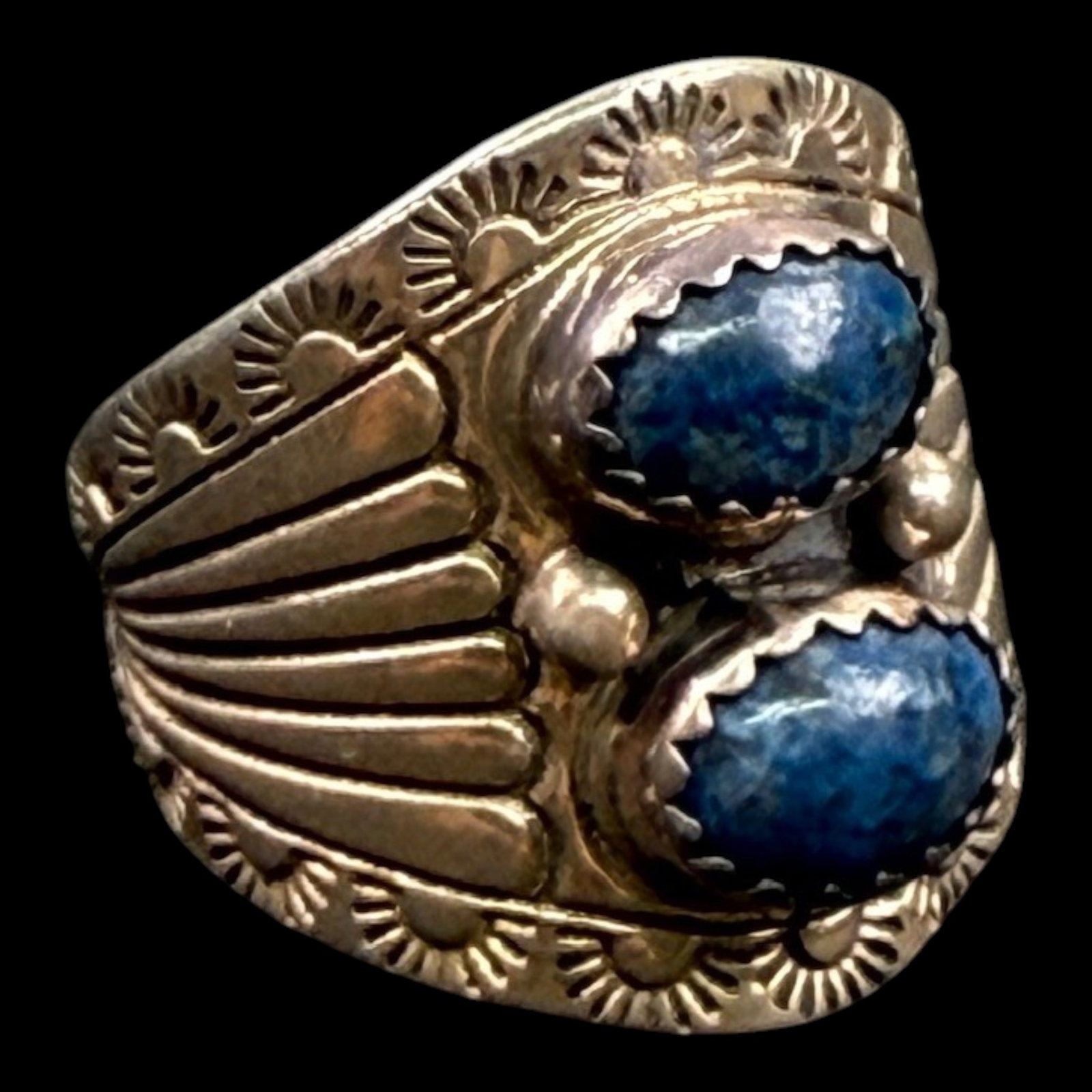 Carolyn Pollack Sterling Silver Double Lapis Ring With Split Shank Southwestern Design (1 of 6)