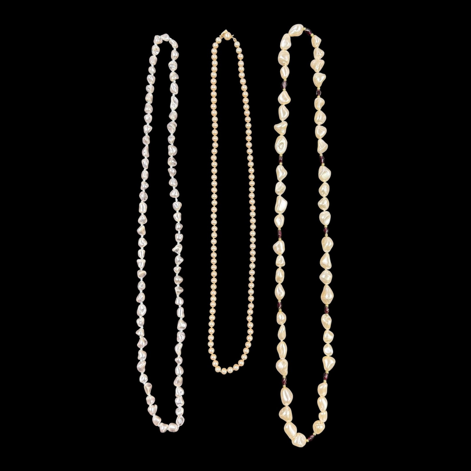 Vintage Cultured Pearl Necklace Lot Pink Gray Baroque & Round Pearl Strand Jewelry Collection (1 of 5)