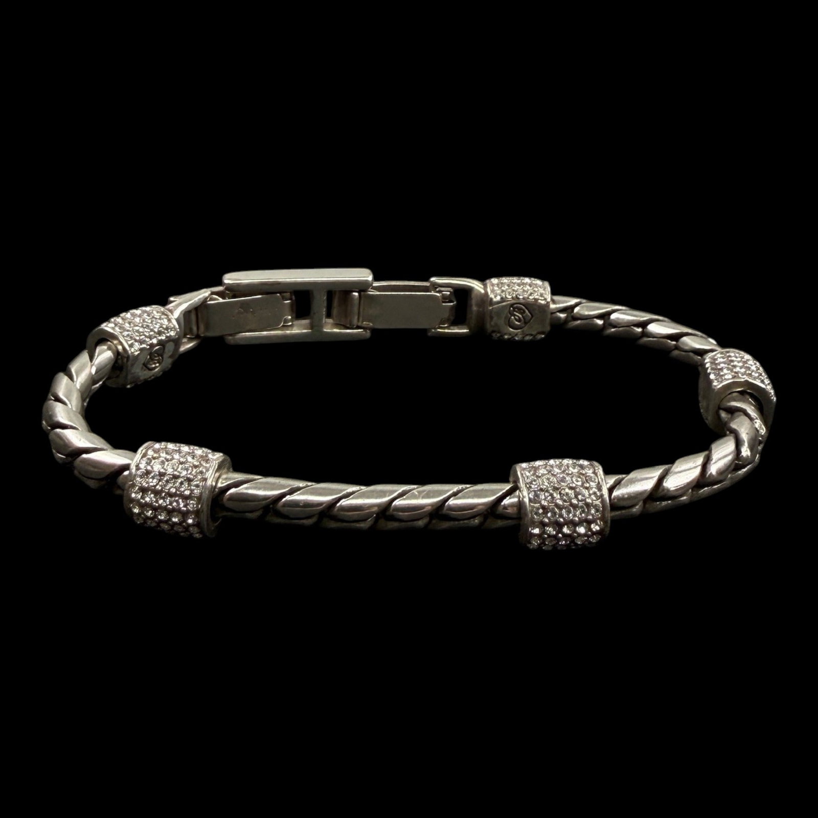 Brighton Meridian Silver Tone Braided Bracelet With Crystal Spacers And Magnetic Clasp (1 of 6)