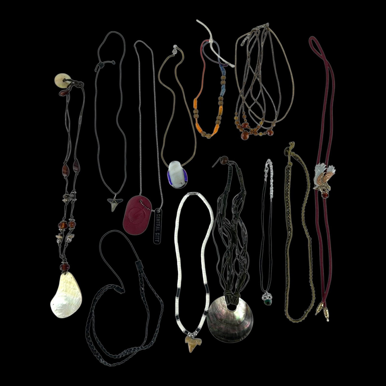 Fashion Necklace Collection Beaded Pendant Cord Chain Statement Jewelry Mixed Accessories Lot: Professional, fast, and affordable in house shipping available for all items.For higher resolution images please visit bid.craftedauctions.com Fashion necklace collection featuring beaded strands, cor