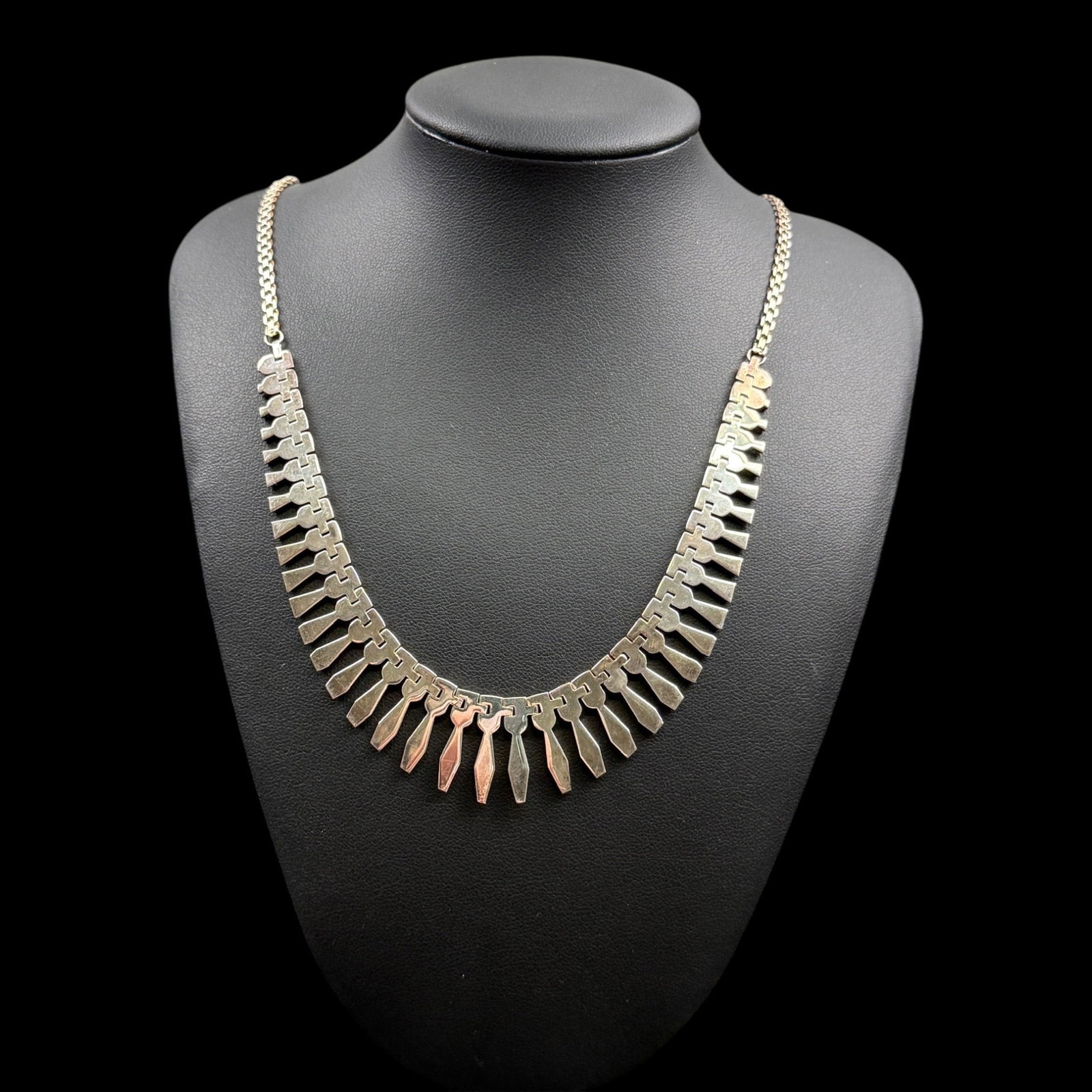 Giani Bernini Sterling Silver "Cleopatra" Fringe Necklace With Geometric Bib Statement Design: Professional, fast, and affordable in house shipping available for all items.For higher resolution images please visit bid.craftedauctions.com Boldly sculptural, this Giani Bernini sterling silver "Cl