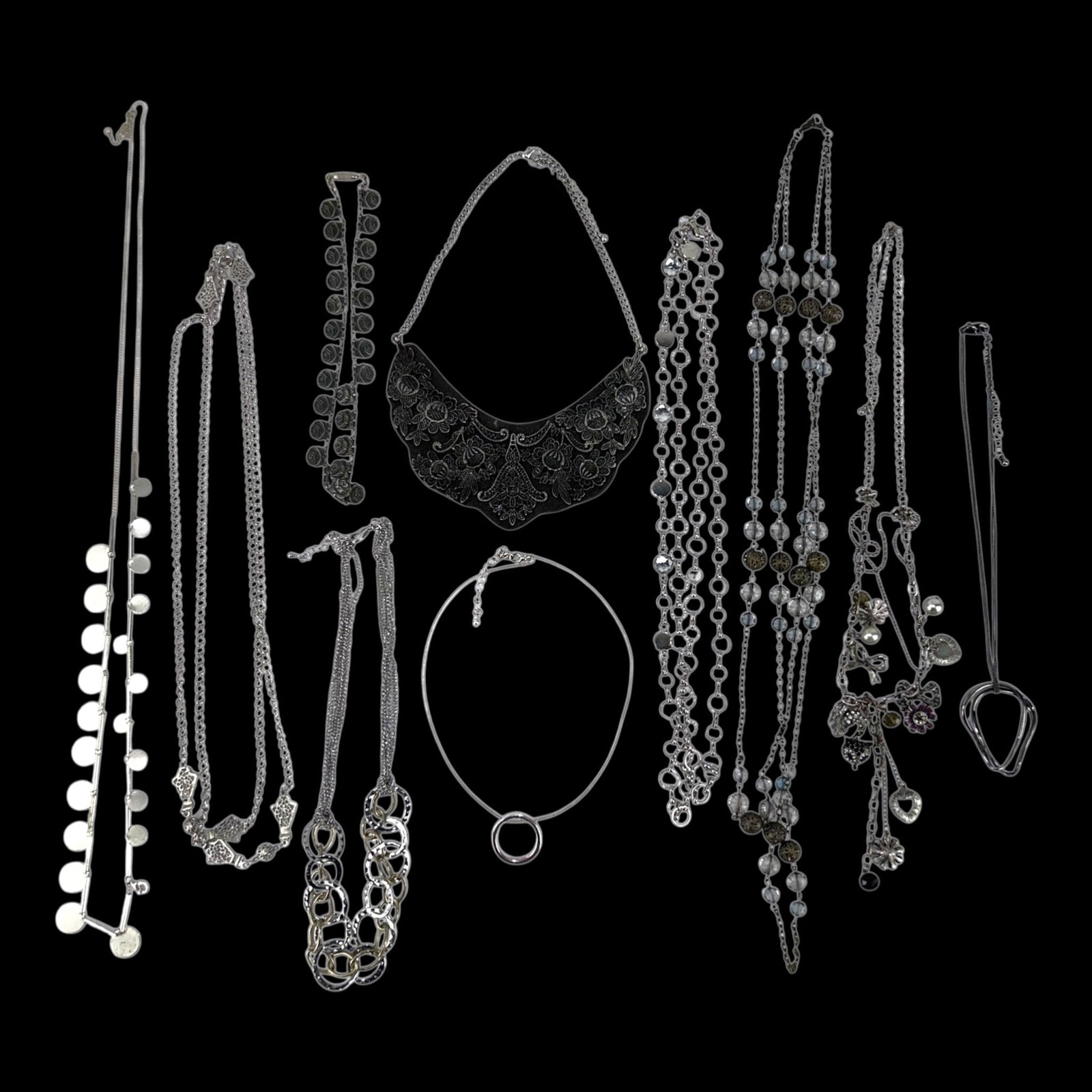 Costume Jewelry Mixed Necklace Lot With Bib Pendant Beaded Chain And Fashion Necklace Designs: Professional, fast, and affordable in house shipping available for all items.For higher resolution images please visit bid.craftedauctions.com Fashionably assorted, this mixed necklace lot includes bi