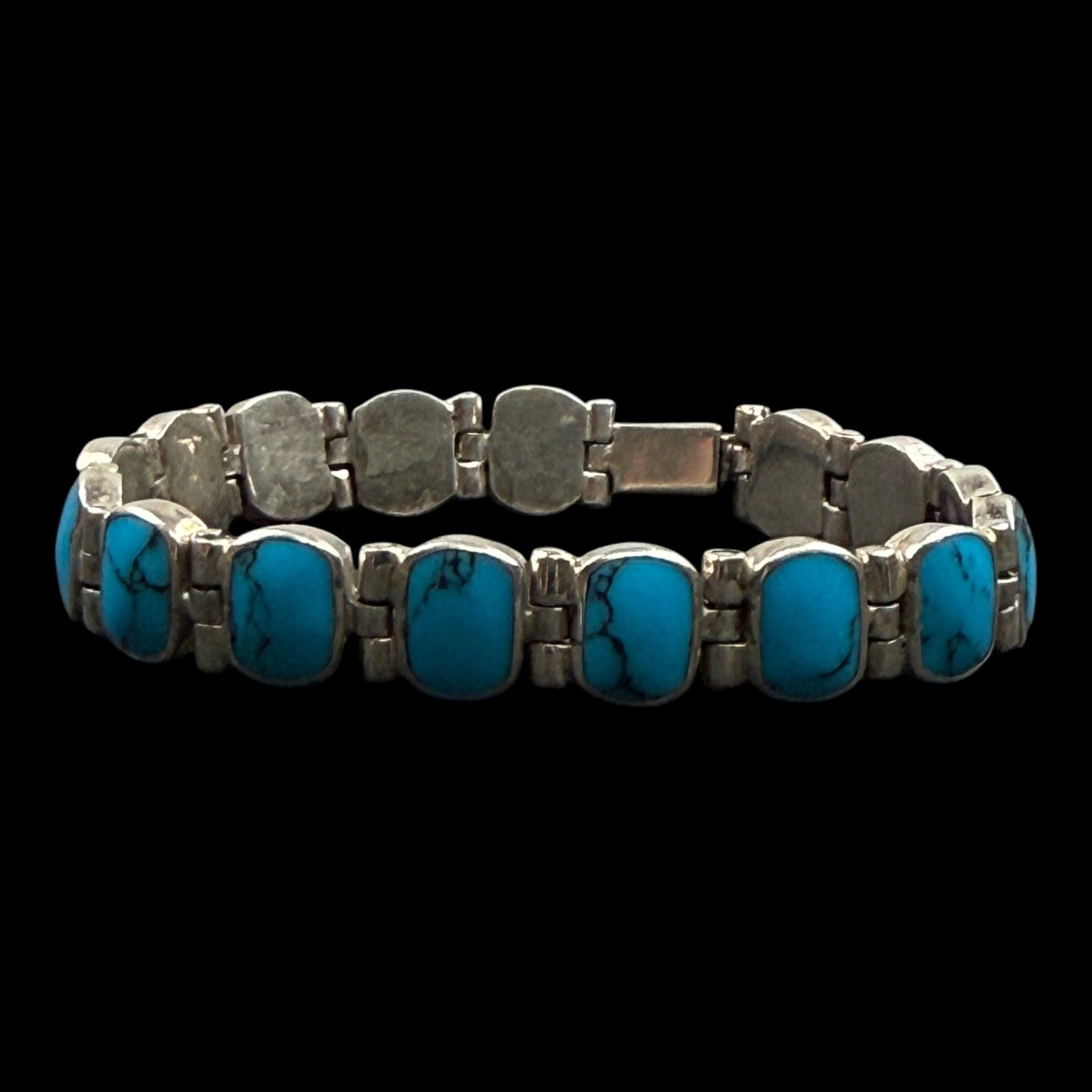 Taxco TJ-88 Mexico 950 Silver Turquoise Cabochon Link Bracelet Southwestern Design (1 of 5)