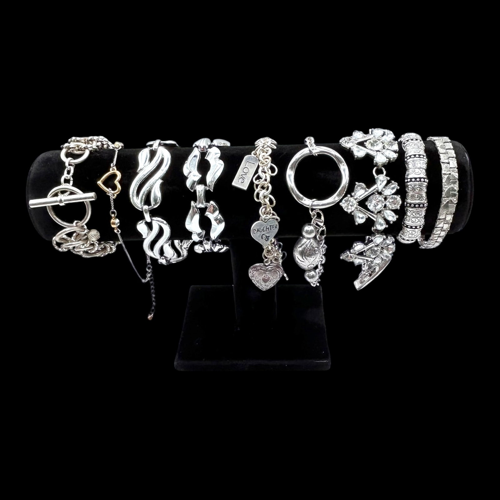 Fashion Bracelet Collection Silver Tone Rhinestone Heart Charm Link Cuff & Bangle Designs Mixed (1 of 1)