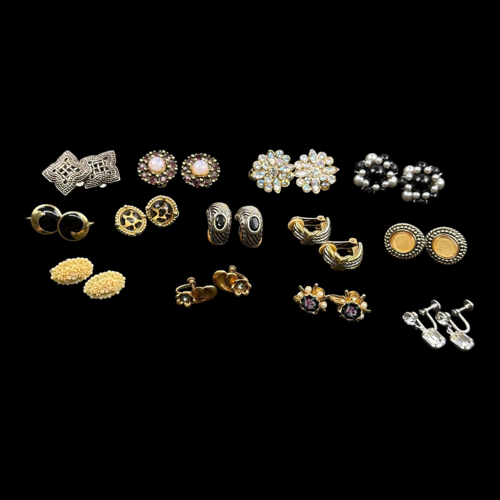Fashion Costume Earring Collection Rhinestone Hoop Clip Screw Back Gold Silver Tone Designs: Professional, fast, and affordable in house shipping available for all items.For higher resolution images please visit bid.craftedauctions.com Fashion Costume Earring Collection Rhinestone Hoop Clip S