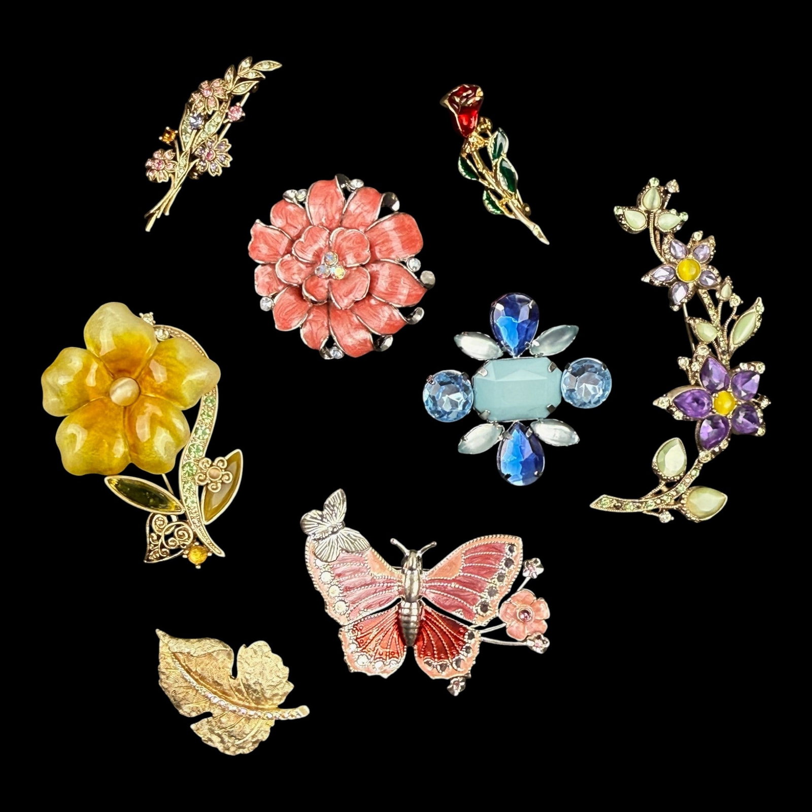 Fashion Costume Floral Butterfly Rhinestone Enamel Lucite Brooch Collection Assorted Designs: Professional, fast, and affordable in house shipping available for all items.For higher resolution images please visit bid.craftedauctions.com Fashion Costume Floral Butterfly Rhinestone Enamel Lucite