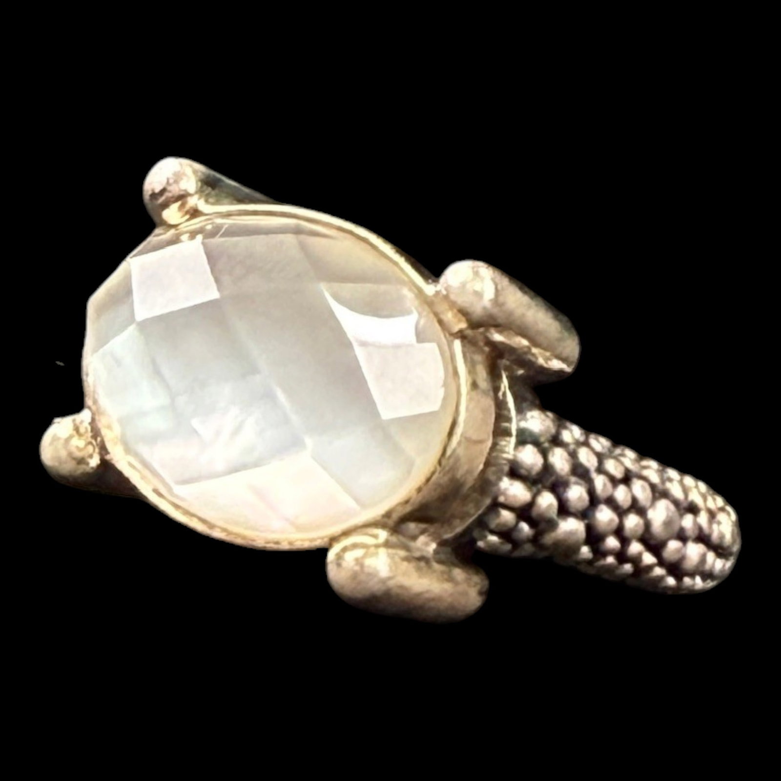 Michael Dawkins Sterling Silver Faceted Gemstone Ring With Pebble Texture And Gold Vermeil Bezel (1 of 6)