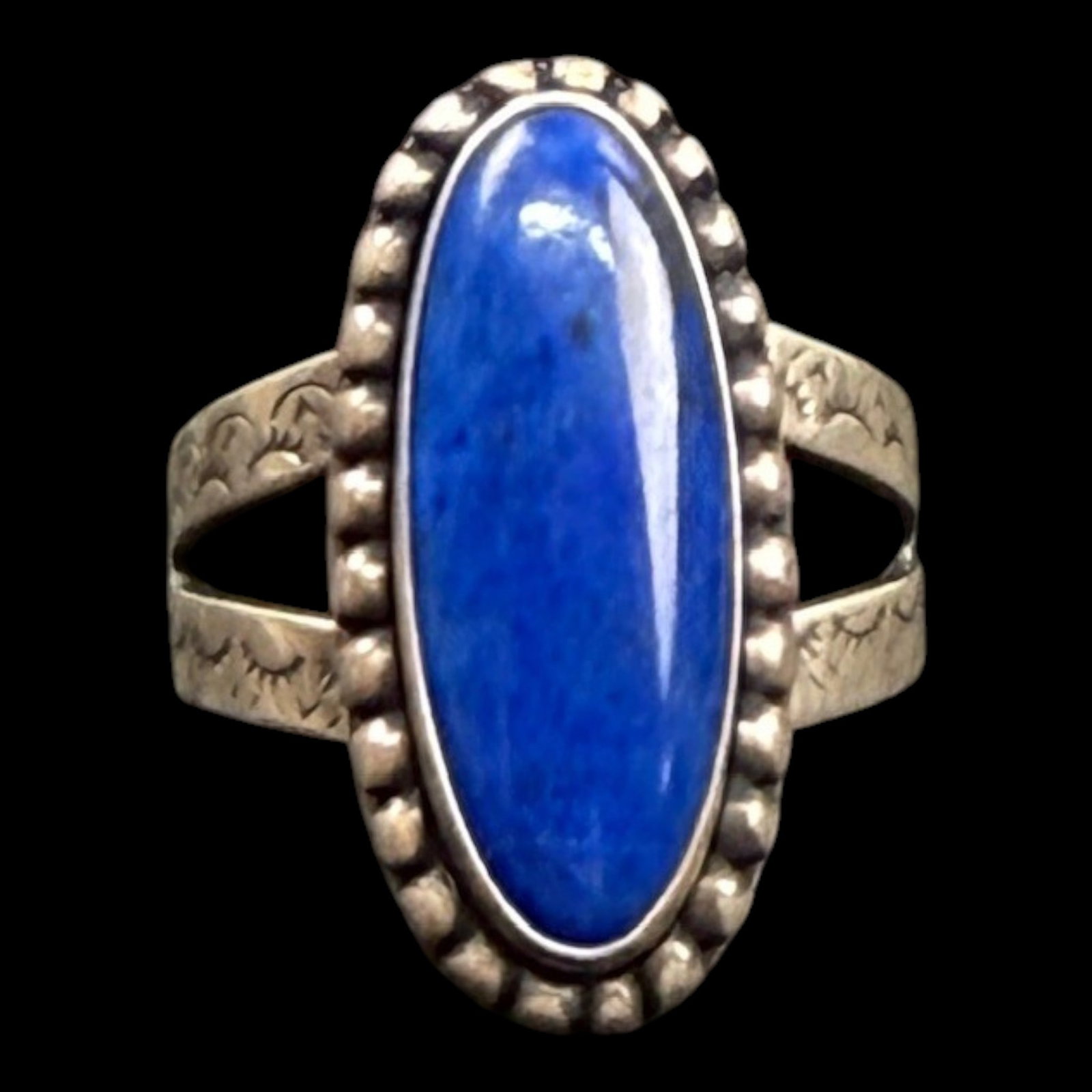 Carolyn Pollack For Relios Sterling Silver Oval Lapis Lazuli Ring With Beaded Bezel And Hand Stamped (1 of 6)