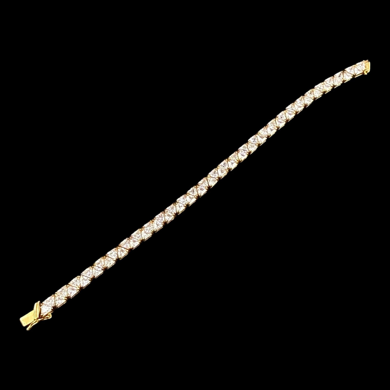 Sterling Silver Clear Rhinestone Tennis Bracelet With Gold Vermeil Accents Classic Link Design: Professional, fast, and affordable in house shipping available for all items.For higher resolution images please visit bid.craftedauctions.com Elegantly styled, this sterling silver tennis bracelet fe