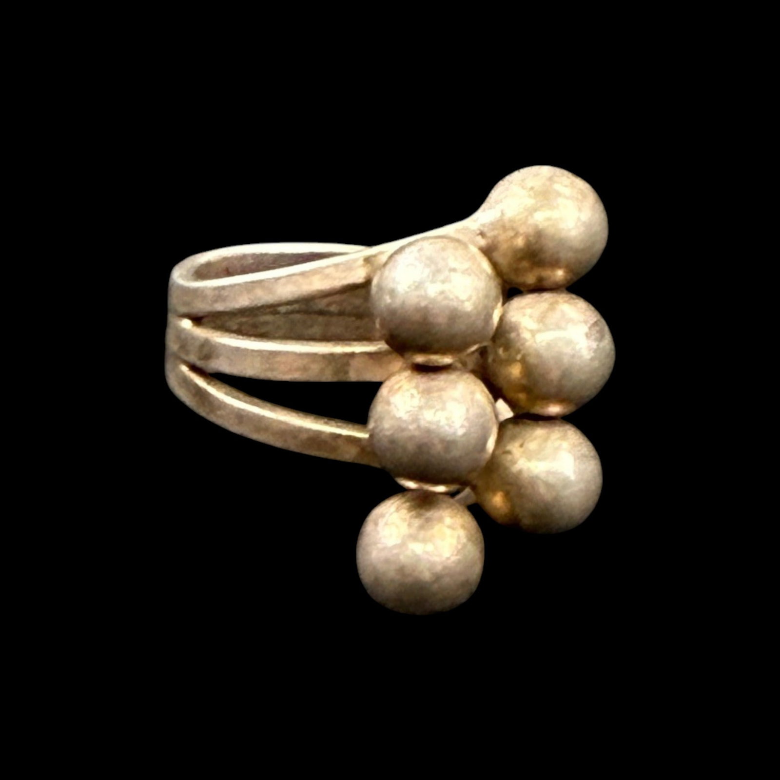 Sterling Silver Modernist Graduated Orb Cluster Ring With Sculptural Open Triple Band Design (1 of 7)