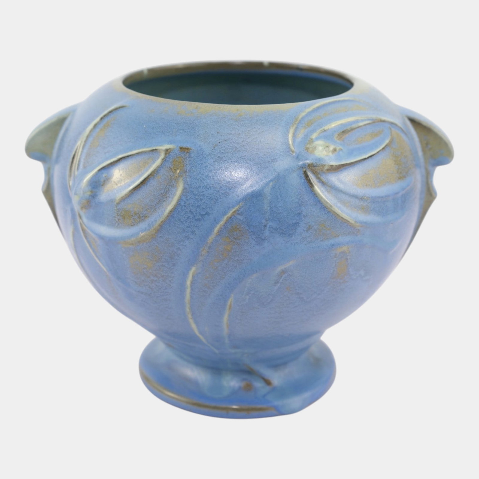 Roseville Teasel 1938 Vintage Art Deco Pottery Mottled Blue Ceramic Vase 343-6: Professional, fast, and affordable in house shipping available for all items. For higher resolution images please visit bid.craftedauctions.com Roseville Teasel 1938 Vintage Art Deco Pottery Mottled B