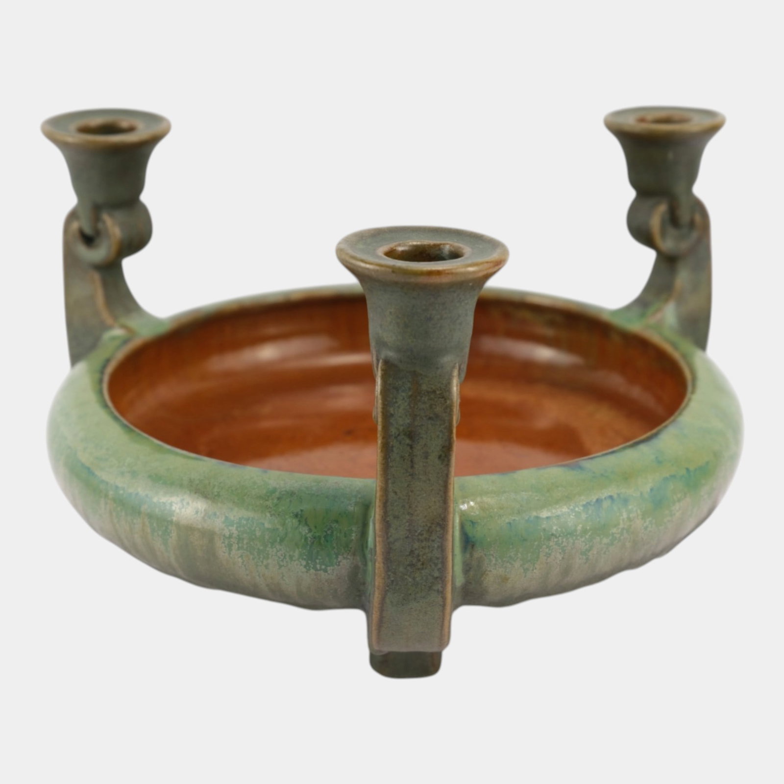 Fulper 1917-1927 Arts And Crafts Pottery Green Candleholder Centerpiece Bowl (1 of 6)