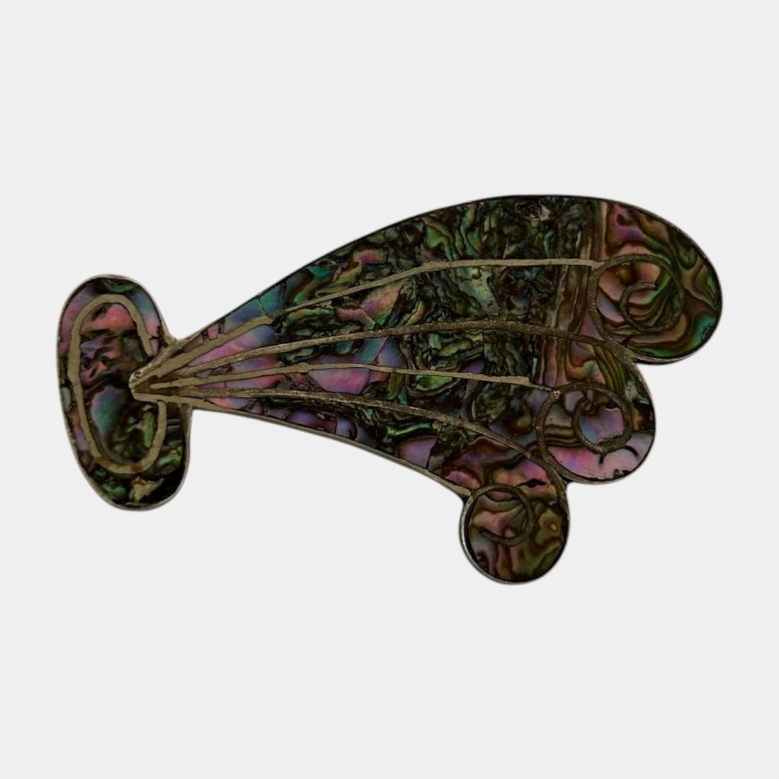 Taxco Mexico Sterling Silver Abalone Shell Floral Mid Century Modernist Brooch Pin: Professional, fast, and affordable in house shipping available for all items. For higher resolution images please visit bid.craftedauctions.com Vividly iridescent, this Taxco sterling silver brooch fe