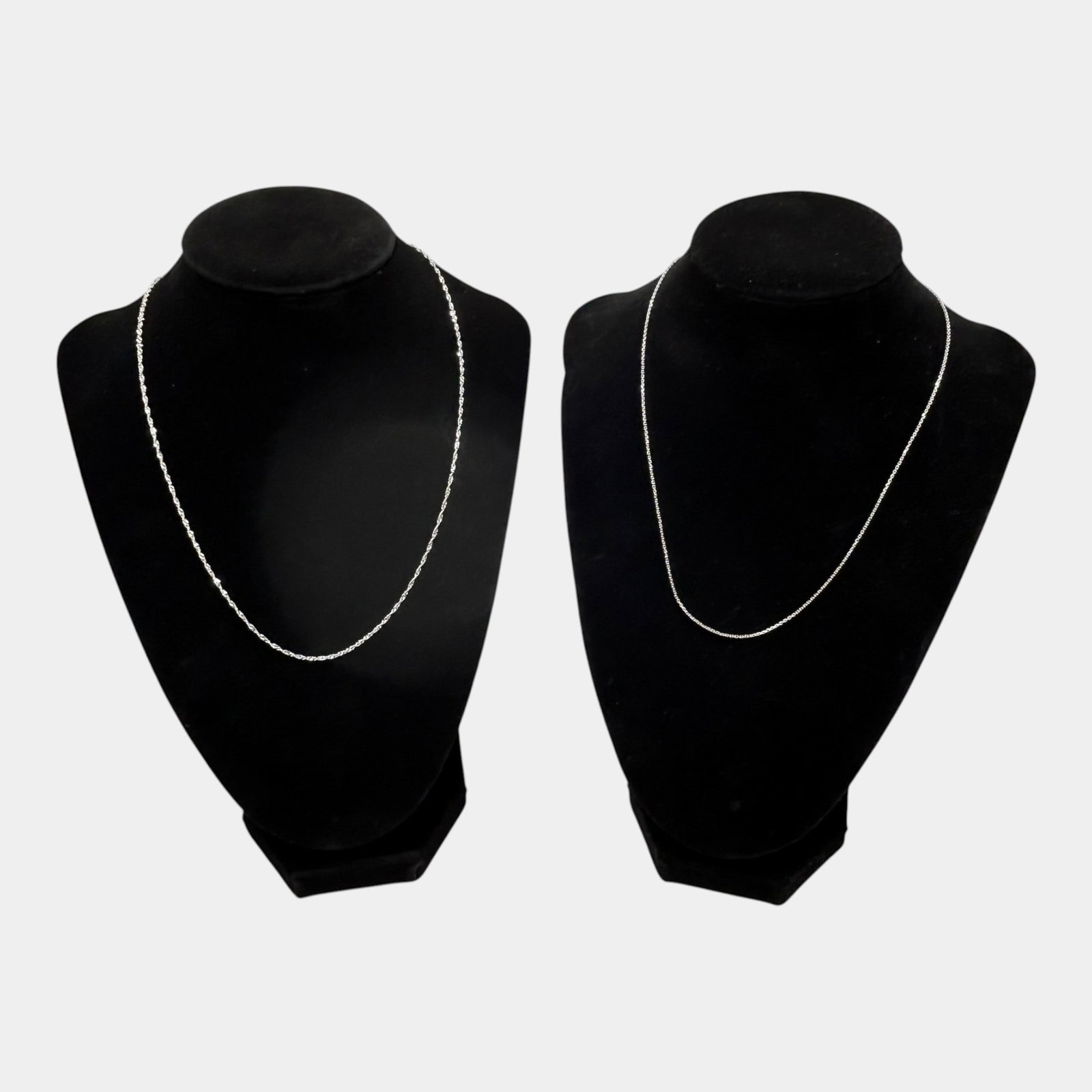 14K White Gold Rope Chain & Cable Link Chain Necklace Pair Fine Jewelry Lot: Professional, fast, and affordable in house shipping available for all items. For higher resolution images please visit bid.craftedauctions.com Elegantly styled pair of 14K gold necklaces featuring a 