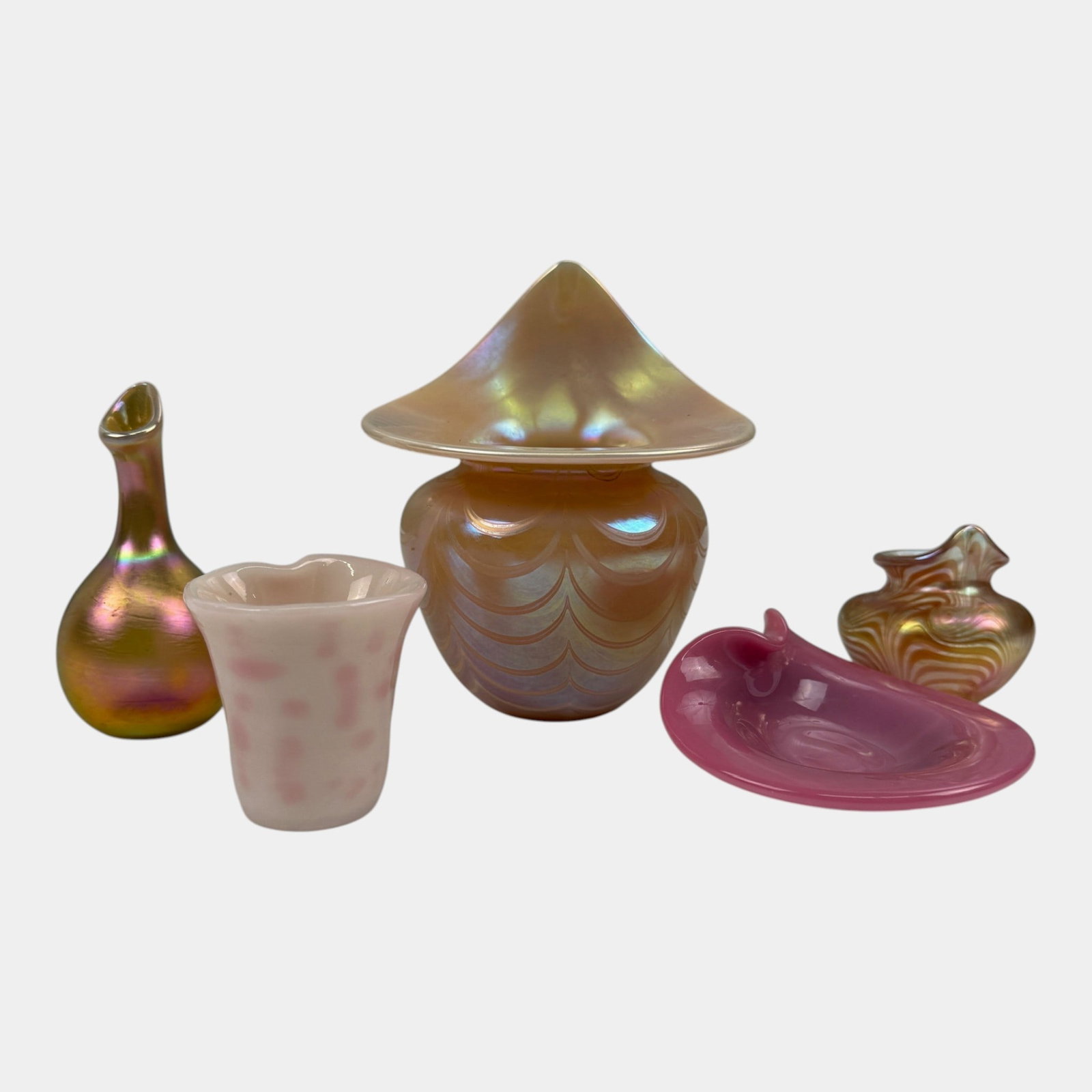 Terry Crider Ohio Studio Art Glass Peach Gold Pulled Feather Jack In The Pulpit & Other Cabinet (1 of 14)