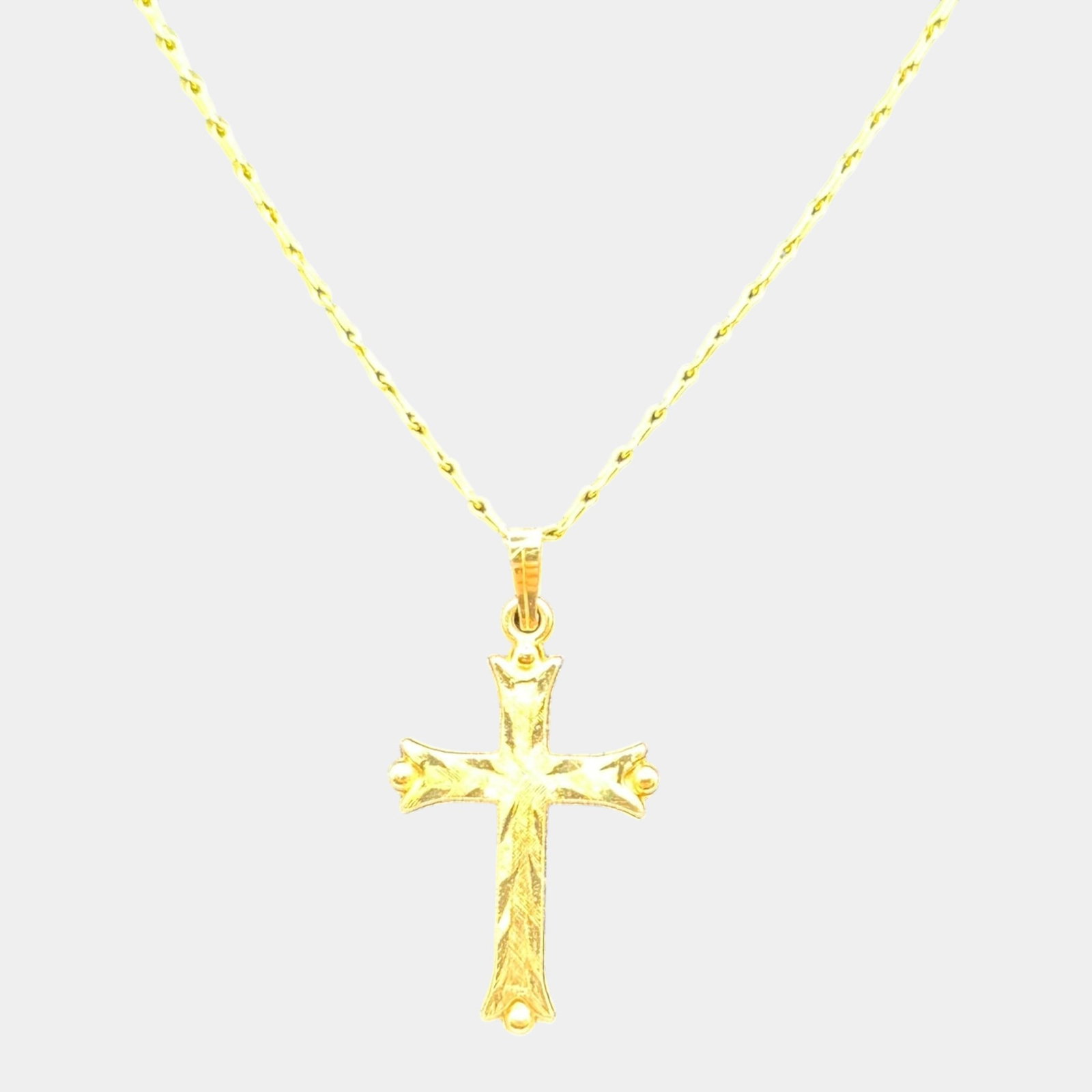 14K Yellow Gold Textured Cross Pendant And 16" Long Chain Necklace (1 of 5)