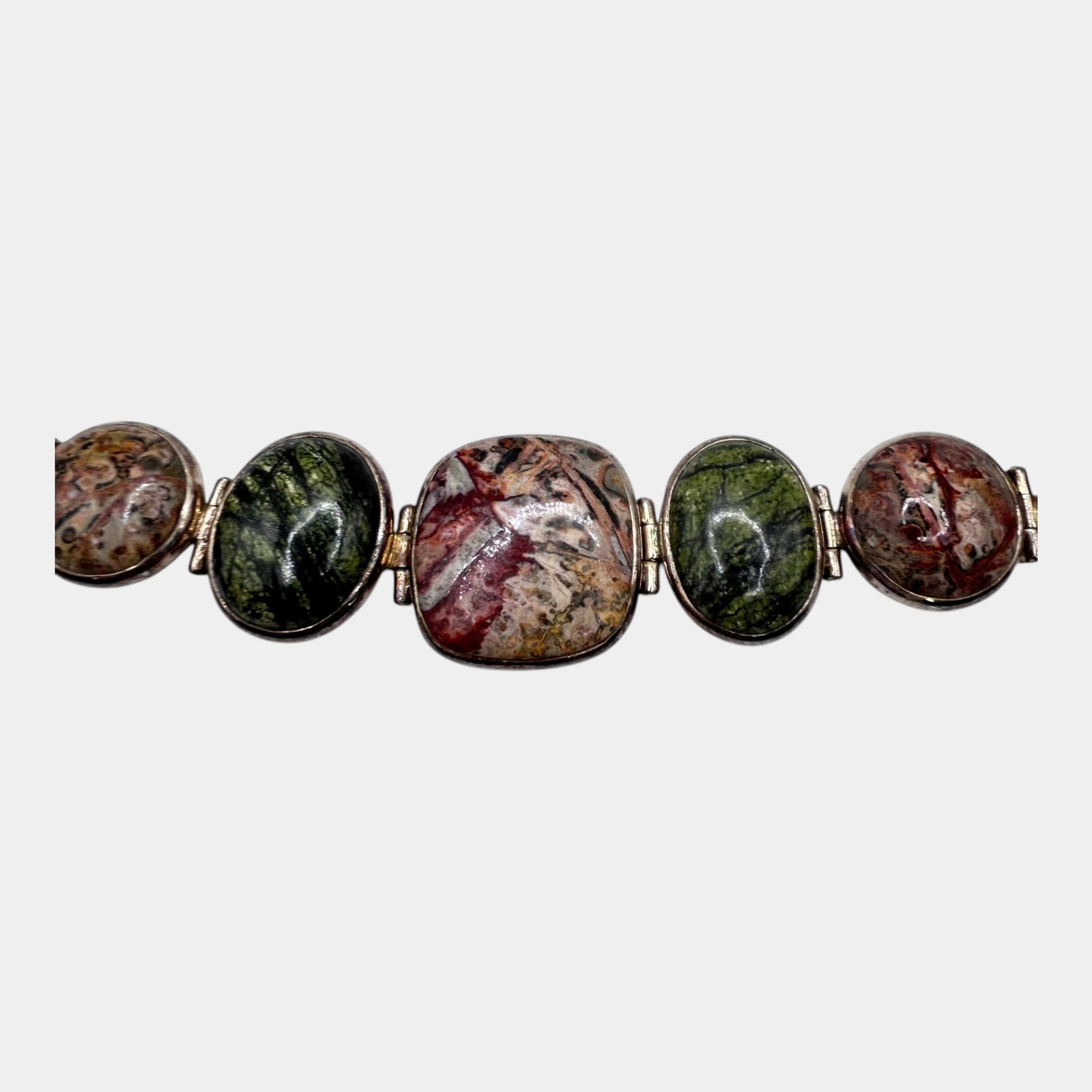 Sterling Silver Jasper Cabochon Link Bracelet Multicolor Stone Panel Toggle Clasp Bracelet: Professional, fast, and affordable in house shipping available for all items. For higher resolution images please visit bid.craftedauctions.com Excellent condition. Age related wear. Tested and guaran