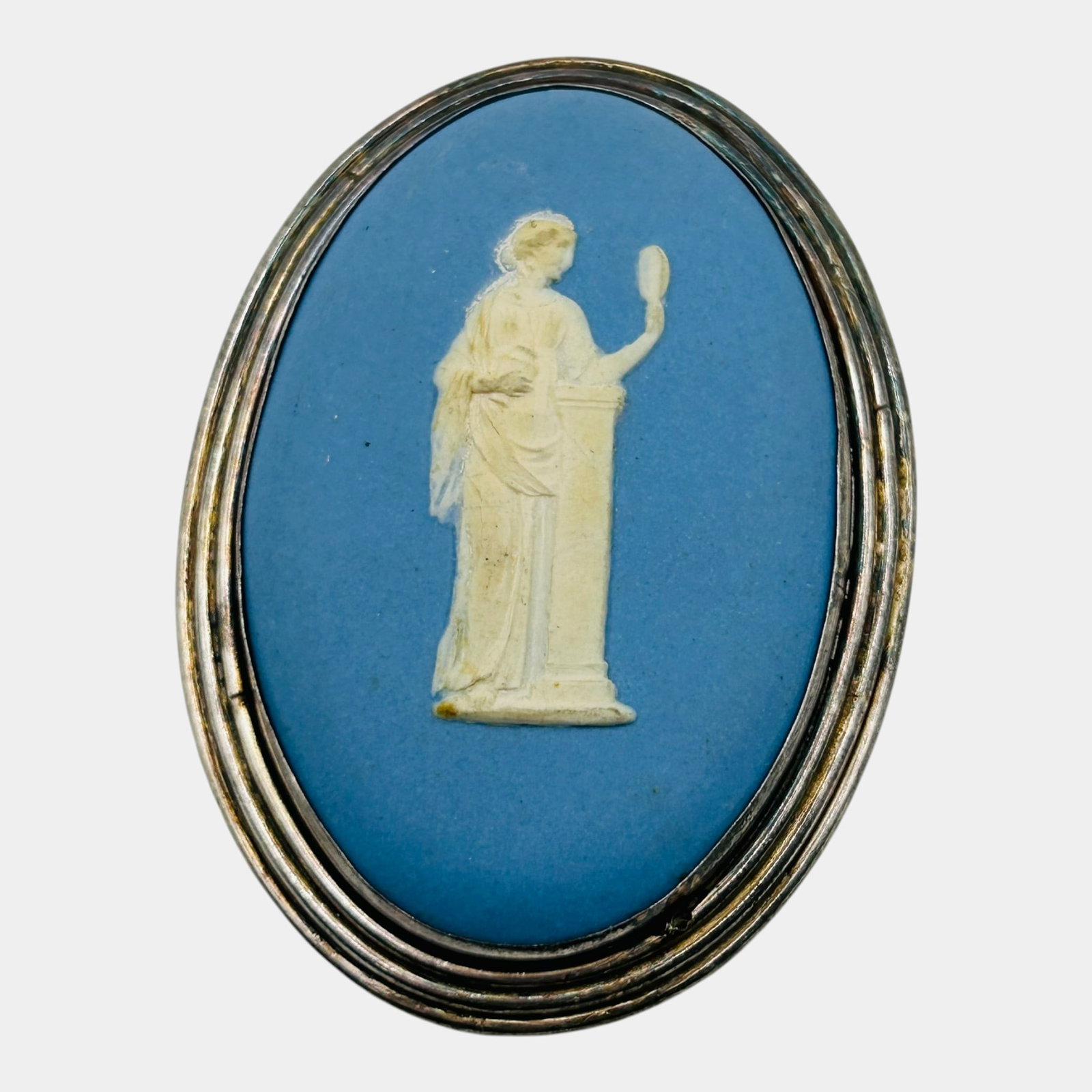 Lillian Pines New York 1940s Sterling Silver 925 Framed Wedgwood Blue Jasperware Standing Lady (1 of 5)
