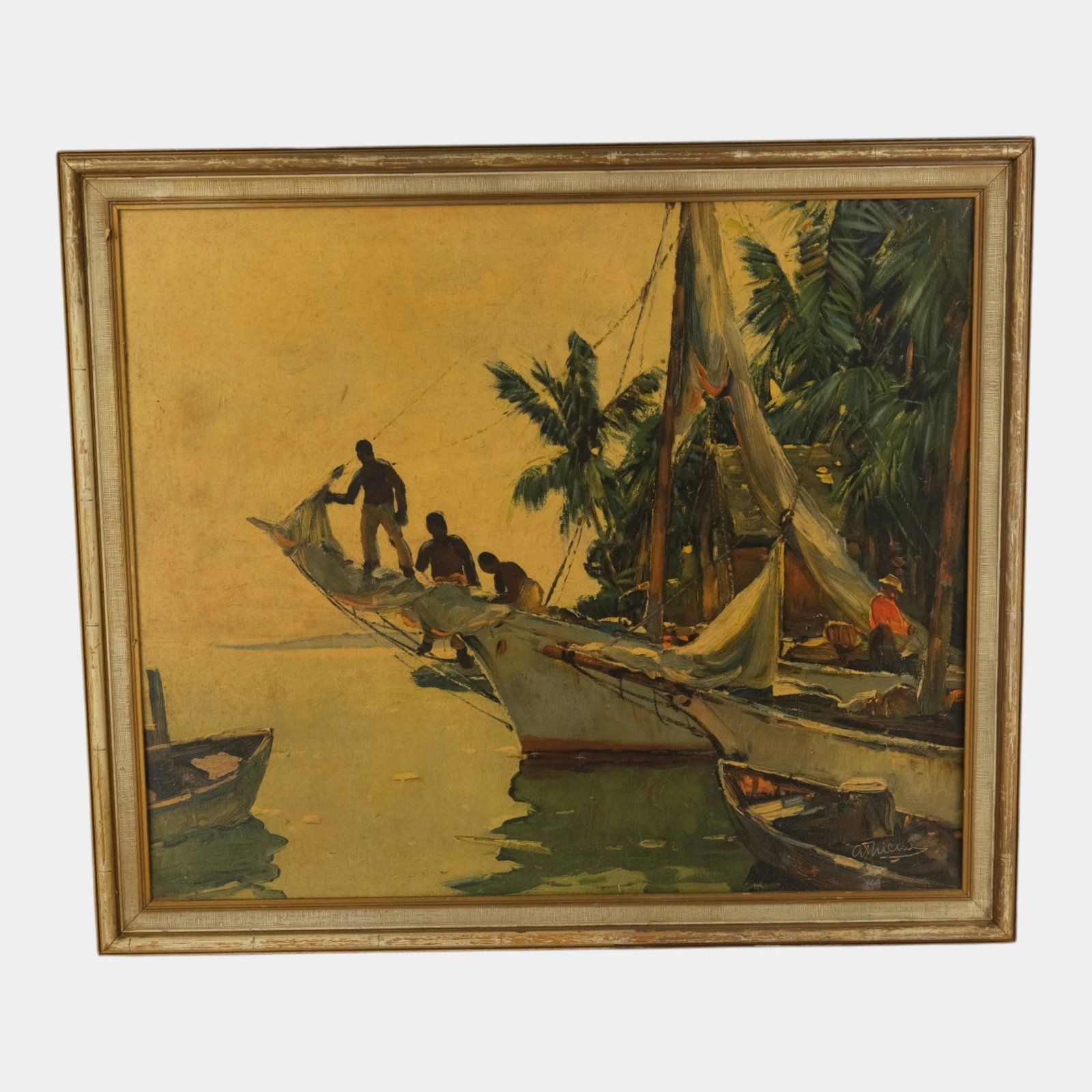 Anthony Thieme (Netherlands, 1888-1954) "Southern Waters, Nassau" Tropical Boat Waterscape Framed: Professional, fast, and affordable in house shipping available for all items. For higher resolution images please visit bid.craftedauctions.com Anthony Thieme (Netherlands, 1888-1954) "Southern Waters