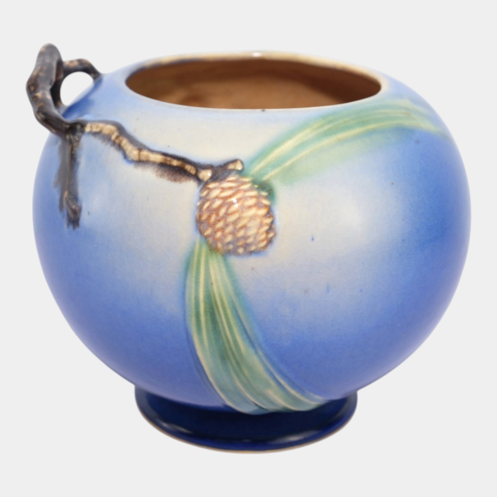 Roseville Pine Cone Blue 1936 Vintage Art Pottery Ceramic Jardiniere Planter 261-6 (1 of 6)