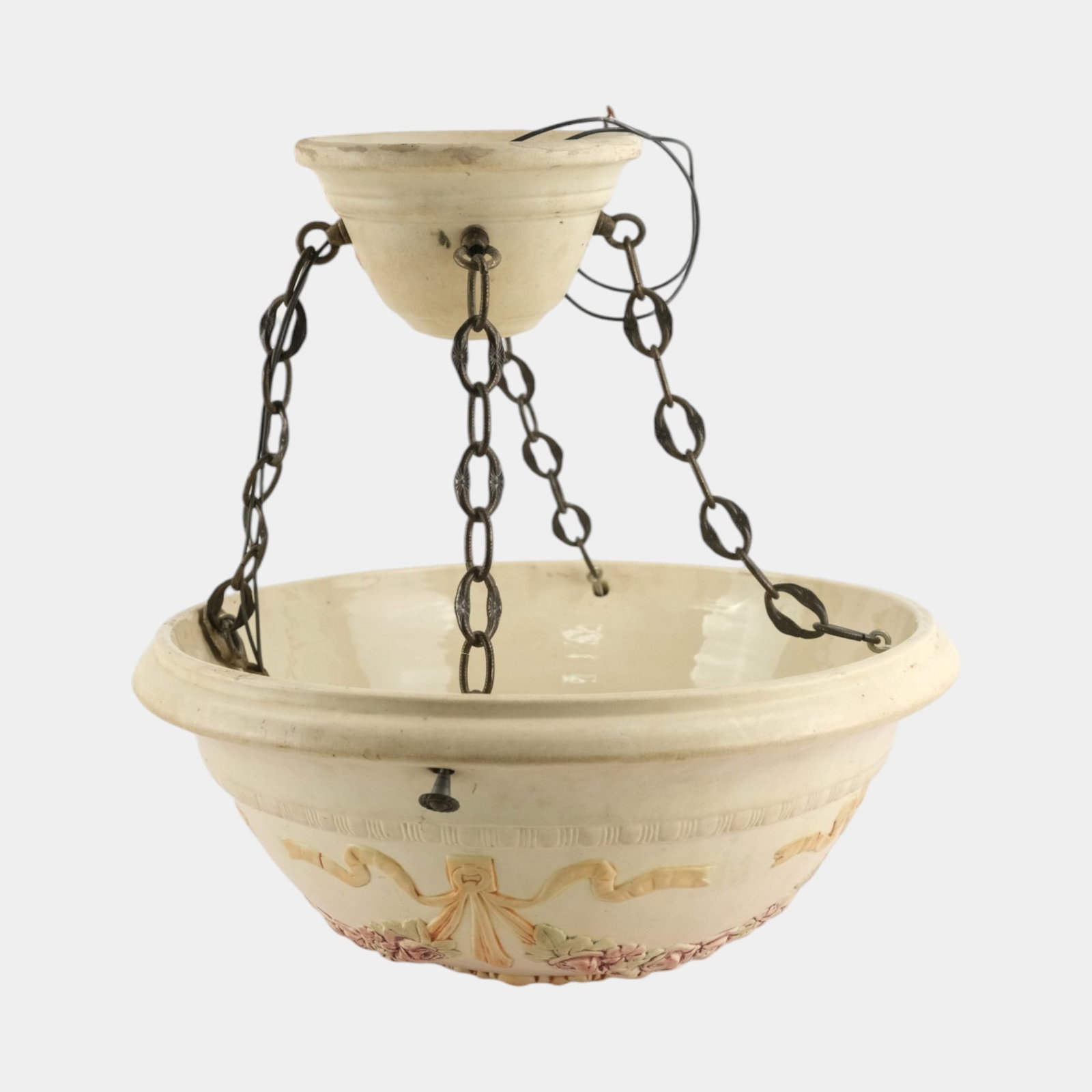 Weller Roma 1910-20s Vintage Art Pottery Ceiling Mounted Chain Suspended Ceramic Chandelier Light: Professional, fast, and affordable in house shipping available for all items. For higher resolution images please visit bid.craftedauctions.com Weller Roma 1910-20s Vintage Art Pottery Ceiling Mounted