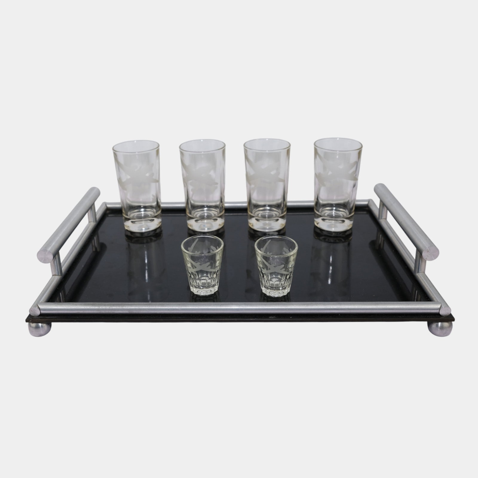 Frantz Industries Aero Art Machine Age Cocktail Tray and Six Etched Glasses (1 of 7)