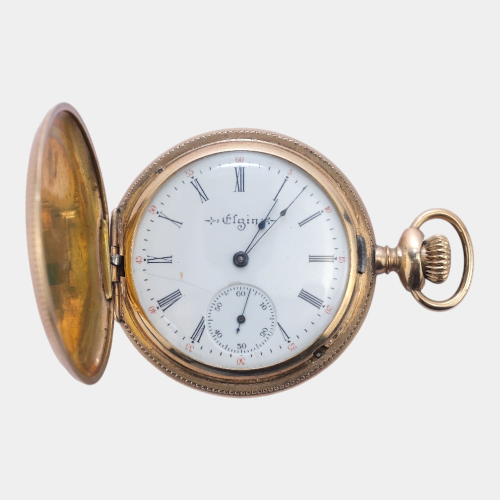 Elgin Watch Company 14K Gold Plated Engraved Hunter Case 15 Jewel Pocket Watch (1 of 5)