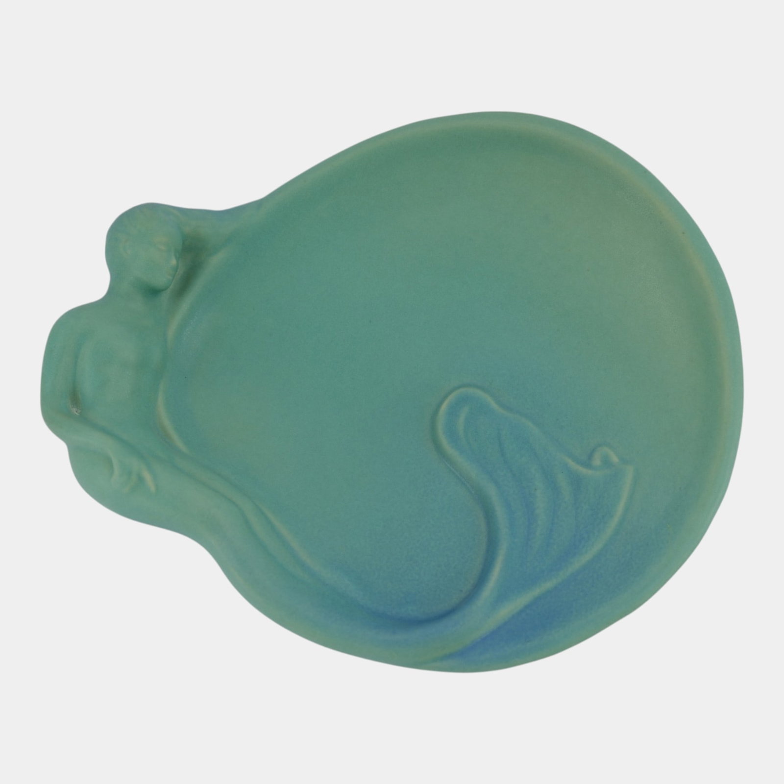 Van Briggle Art Nouveau Matte Turquoise Mermaid Figural Art Pottery Console Bowl Dish (1 of 6)