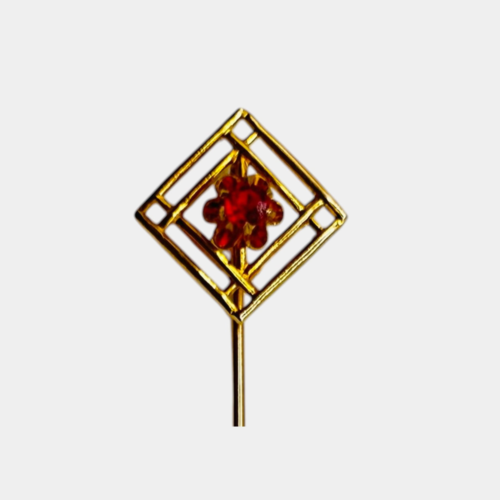 14K Yellow Gold Garnet Cluster Stick Pin Geometric Openwork Antique Lapel Pin: Professional, fast, and affordable in house shipping available for all items. For higher resolution images please visit bid.craftedauctions.com Elegantly crafted, this 14K yellow gold stick pin featur