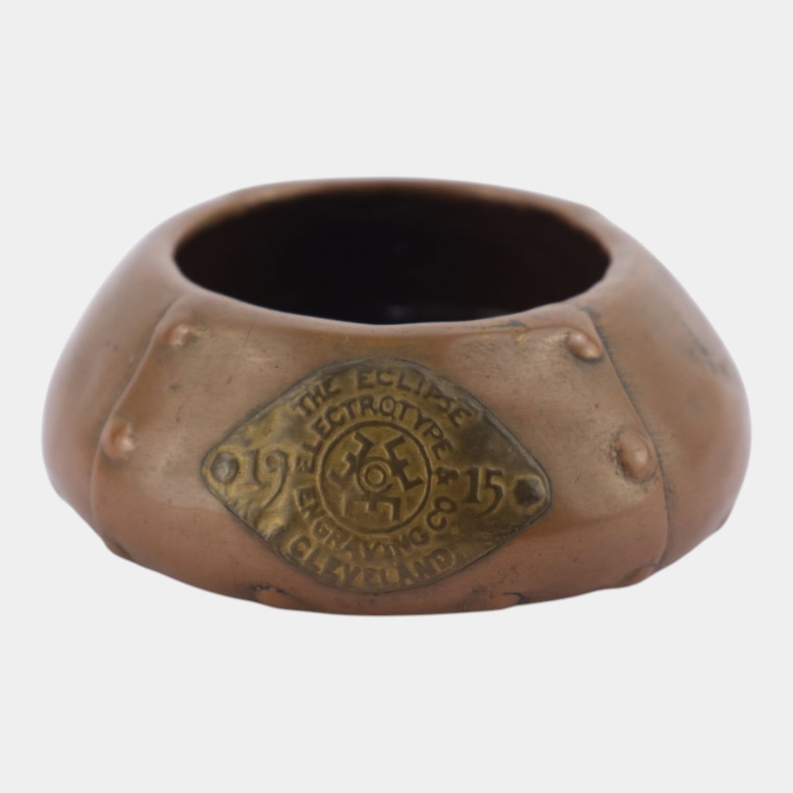 Clewell 1915 Arts & Crafts Pottery "Eclipse Electrotype & Engraving Co." Brown Copper Clad Ash Tray (1 of 4)