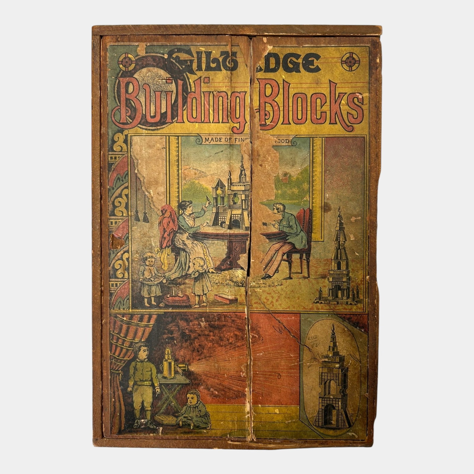 Late 19th Century Victorian Lithographed Cover Gilt Edge Building Blocks With Box (1 of 2)
