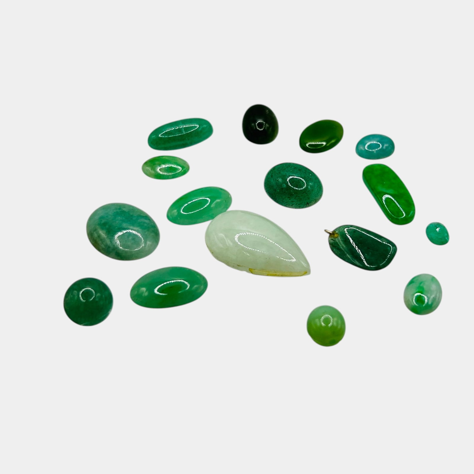 Carved Green Jadeite Jade & Other Cabochons Pendants And Loose Stone Jewelry Components Lot (1 of 4)