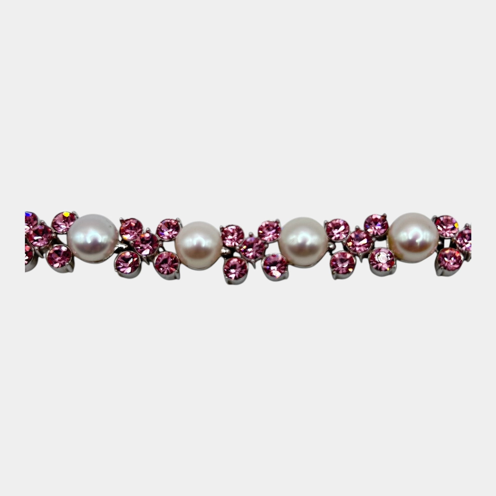 Franklin Mint Sterling Silver 925 Cultured Pearl And Pink Rhinestone Floral Bracelet Vintage Jewelry: Professional, fast, and affordable in house shipping available for all items. For higher resolution images please visit bid.craftedauctions.com Elegantly feminine, this bracelet features lustrous cult