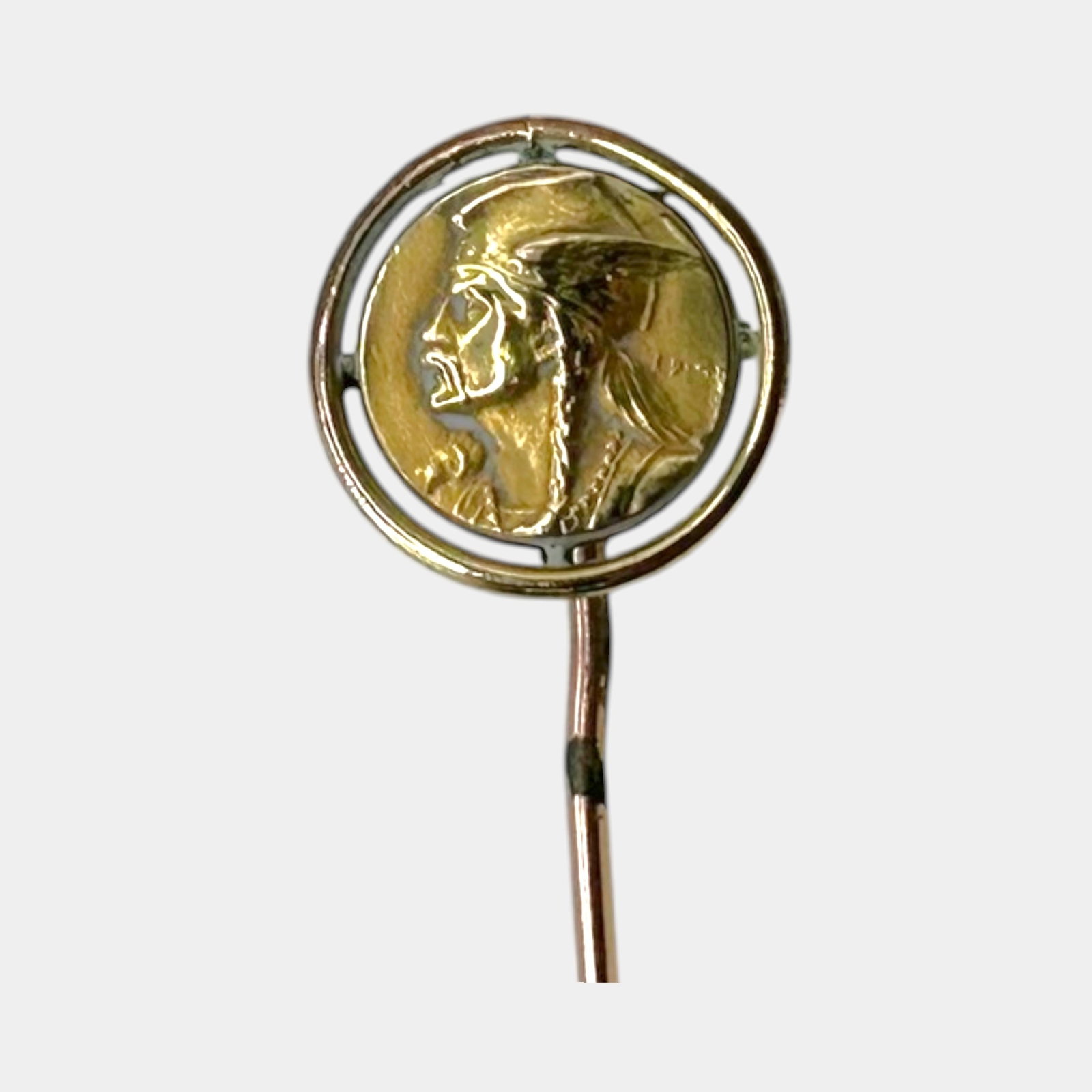 Oria Early 20th Century French Art Nouveau 14K Gold Filled Portrait Stick Pin: Professional, fast, and affordable in house shipping available for all items. For higher resolution images please visit bid.craftedauctions.com Finely detailed in 14K gold filled metal, this French Ar