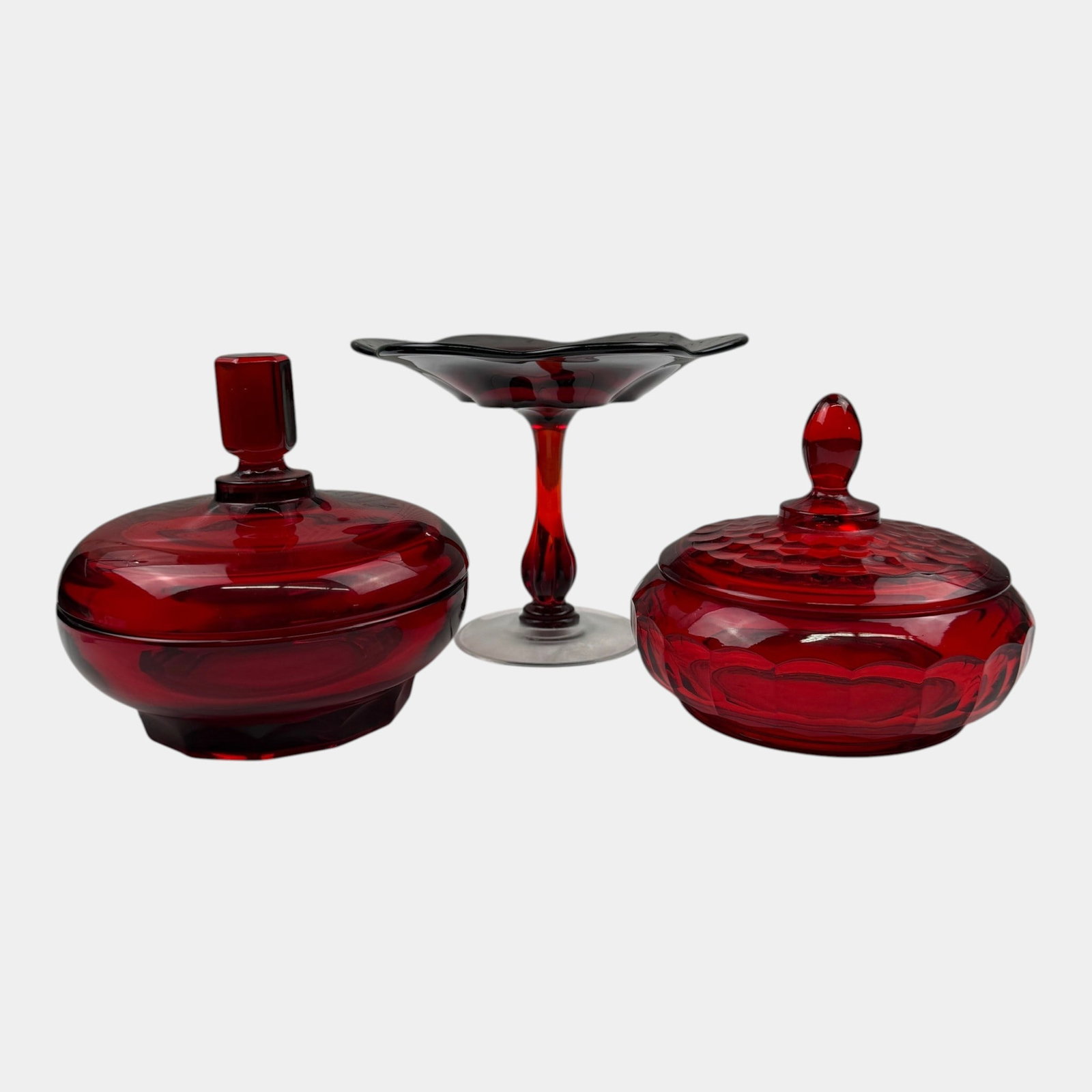 Viking Glass Ruby Red Georgian Lidded Candy Dish, Duncan Miller Canterbury Red Round Compote & Other (1 of 5)