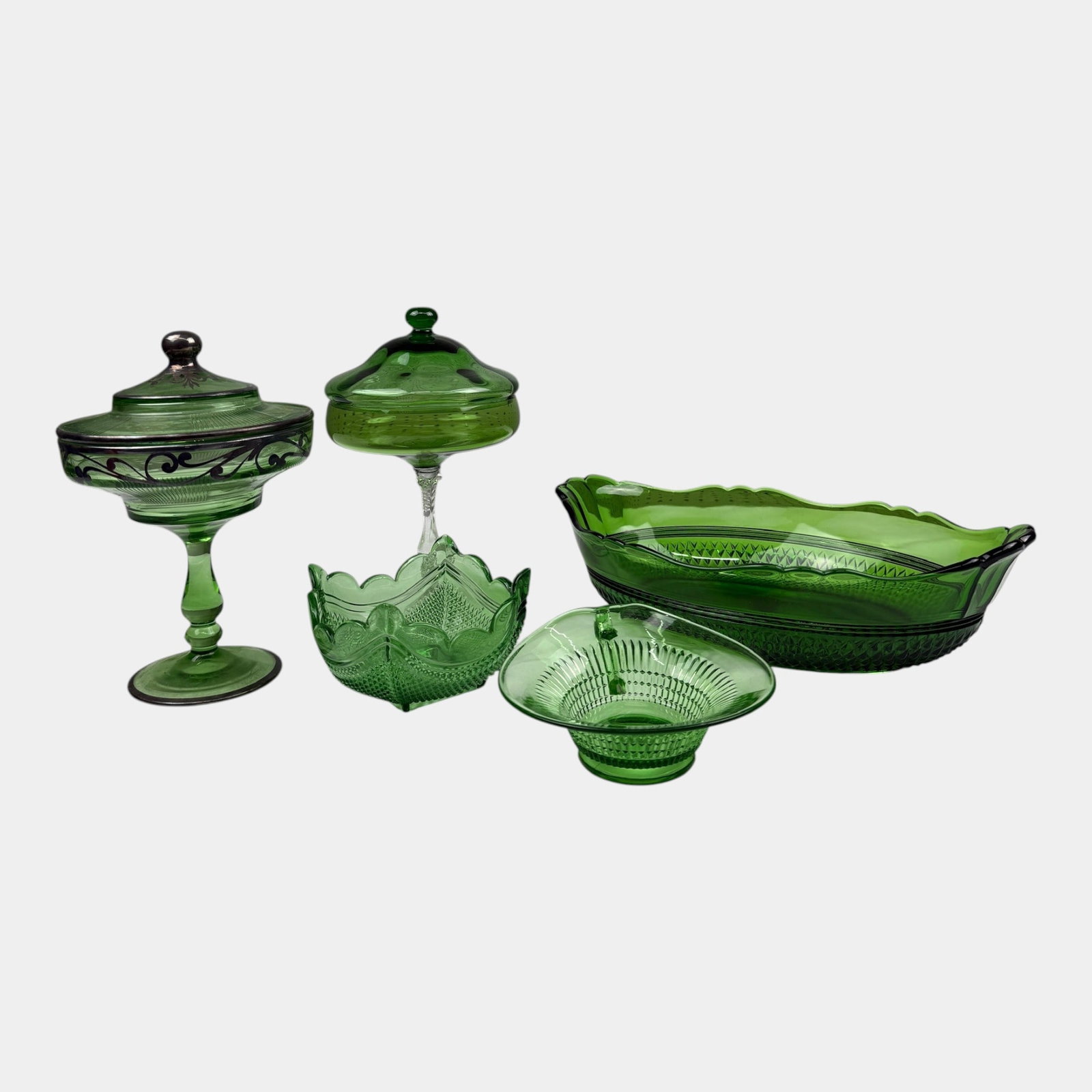 Heisey Green Pleat & Panel Moongleam Green Compote, Cambridge Mt Vernon Bowl, & Other Green Glass: Professional, fast, and affordable in house shipping available for all items. For higher resolution images please visit bid.craftedauctions.com Heisey Green Pleat & Panel Moongleam Green Compote, Camb