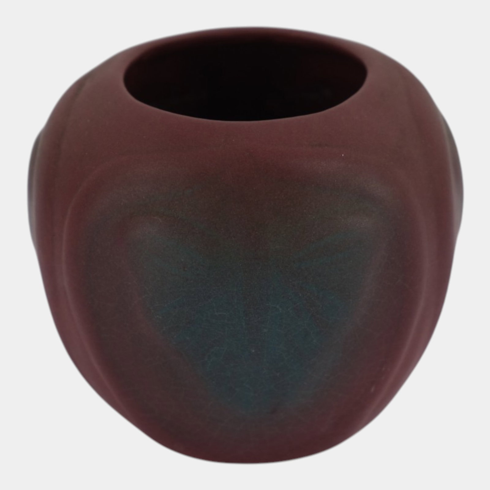 Van Briggle 1920s Arts & Crafts Matte Mulberry Butterfly Relief Art Pottery Cabinet Vase: Professional, fast, and affordable in house shipping available for all items. For higher resolution images please visit bid.craftedauctions.com Van Briggle 1920s Arts & Crafts Matte Mulberry Butterfly