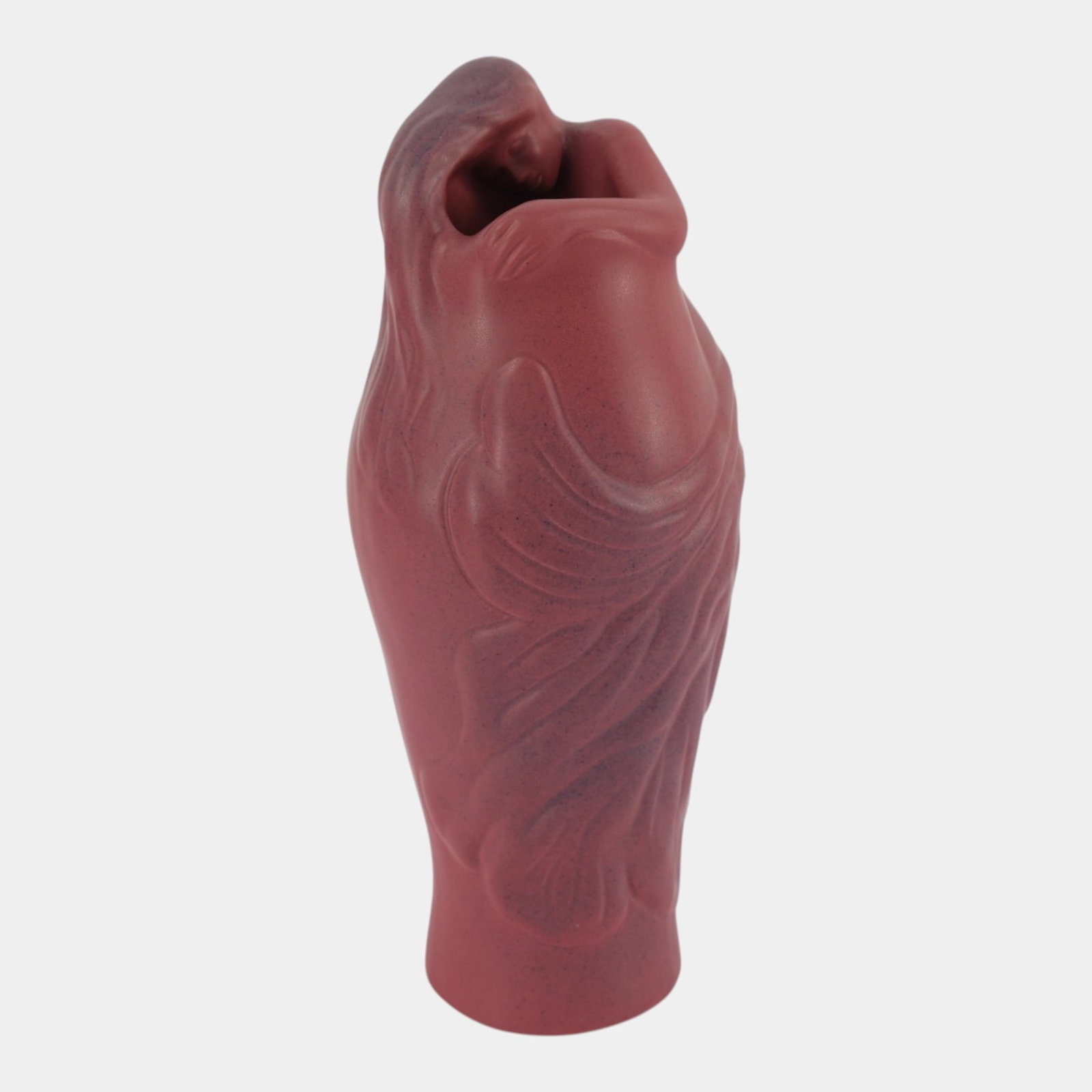 Van Briggle Art Nouveau Matte Red Persian Rose Lorelei Figural Art Pottery Sculptural Vase: Professional, fast, and affordable in house shipping available for all items. For higher resolution images please visit bid.craftedauctions.com Van Briggle Art Nouveau Matte Red Persian Rose Lorelei F