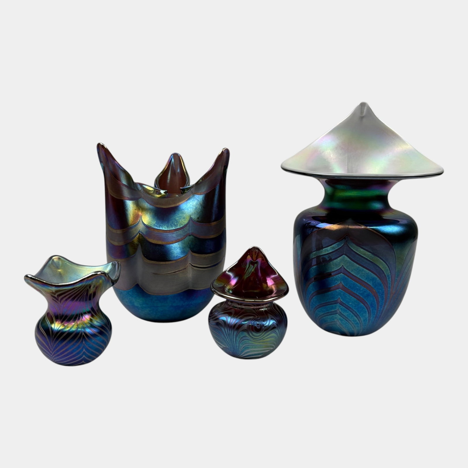 Terry Crider Ohio Studio Art Glass Blue Green Purple Iridescent Pulled Feather Vases (1 of 8)