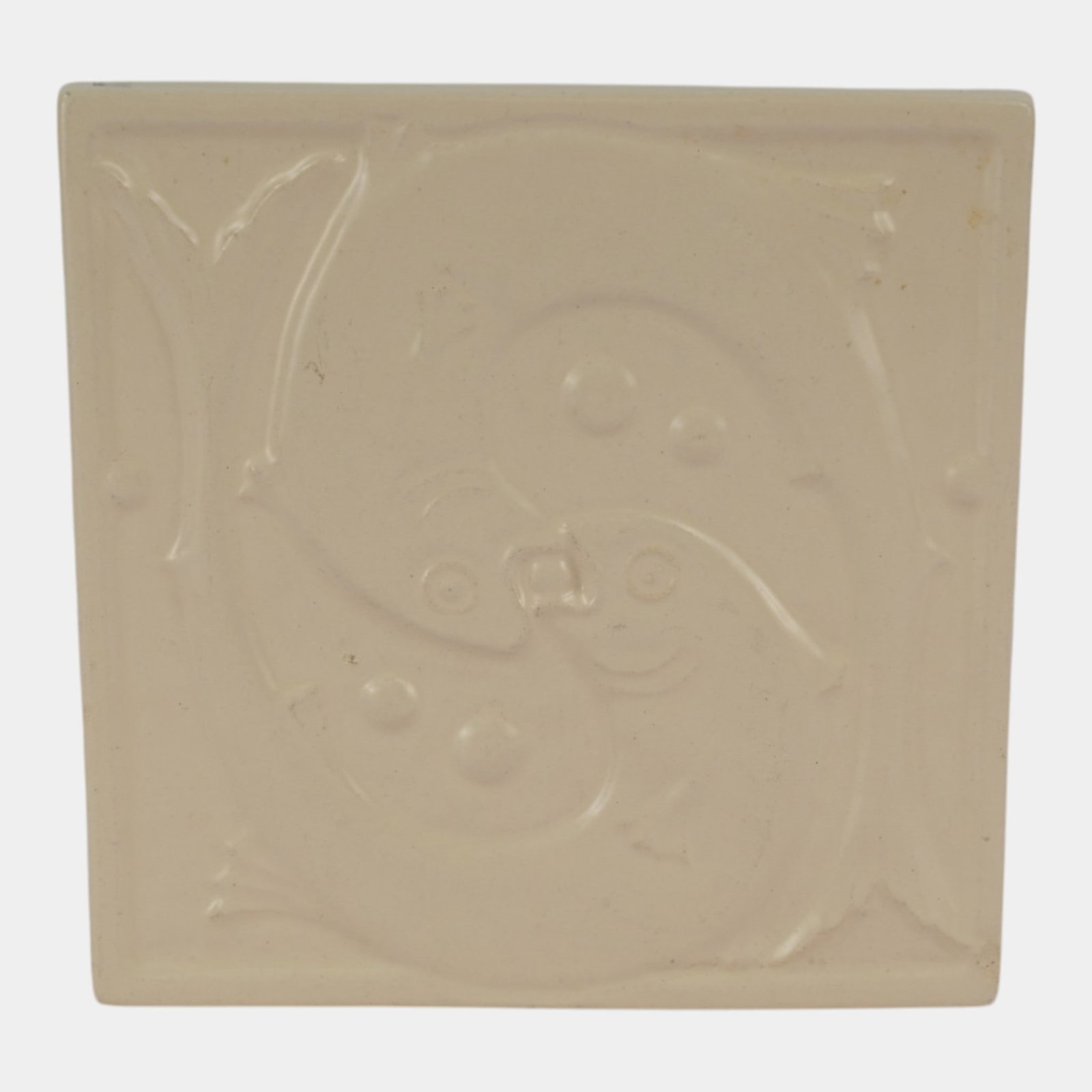 Catalina Island Art Deco White Glaze Pisces Two Fish In Relief California Art Pottery Tile (1 of 2)