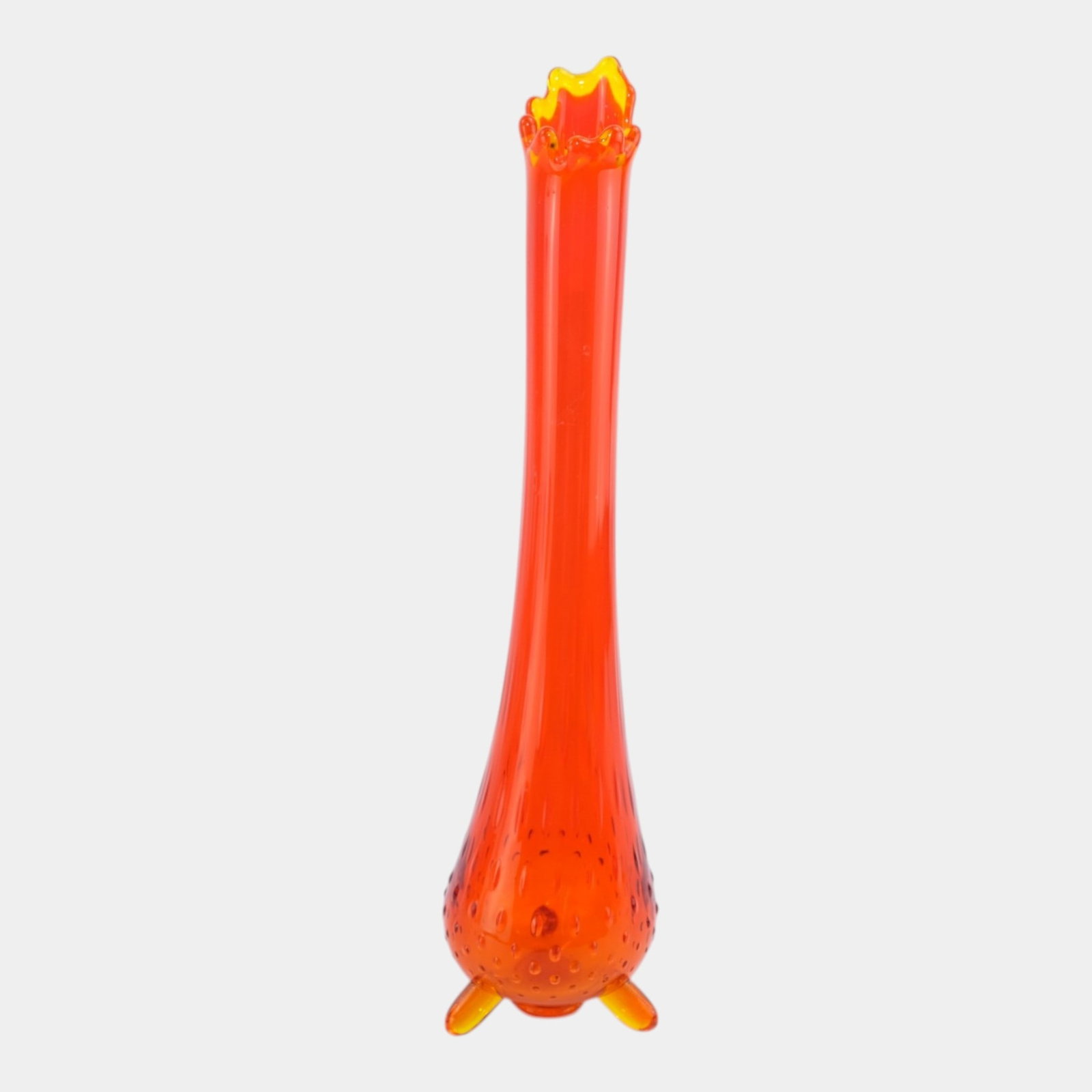 LE Smith 1960s Red Orange Amberina Three Footed Hobnail Body Swung Vase: Professional, fast, and affordable in house shipping available for all items. For higher resolution images please visit bid.craftedauctions.com LE Smith 1960s Red Orange Amberina Three Footed Hobnail 