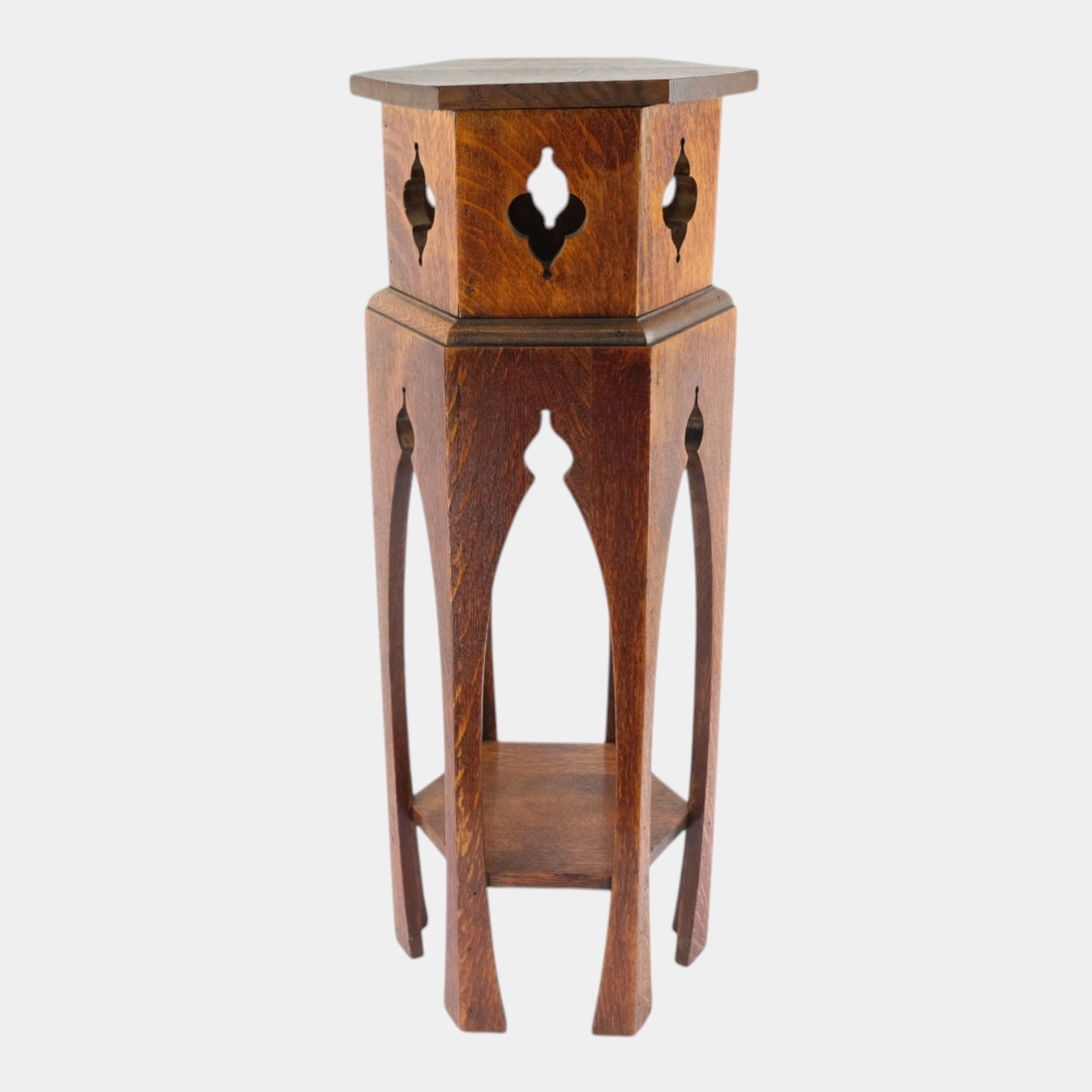 B.J. Co. Jamestown NY 1920s Arts & Crafts Mission Oak Pedestal Plant Stand Gothic Form (1 of 6)