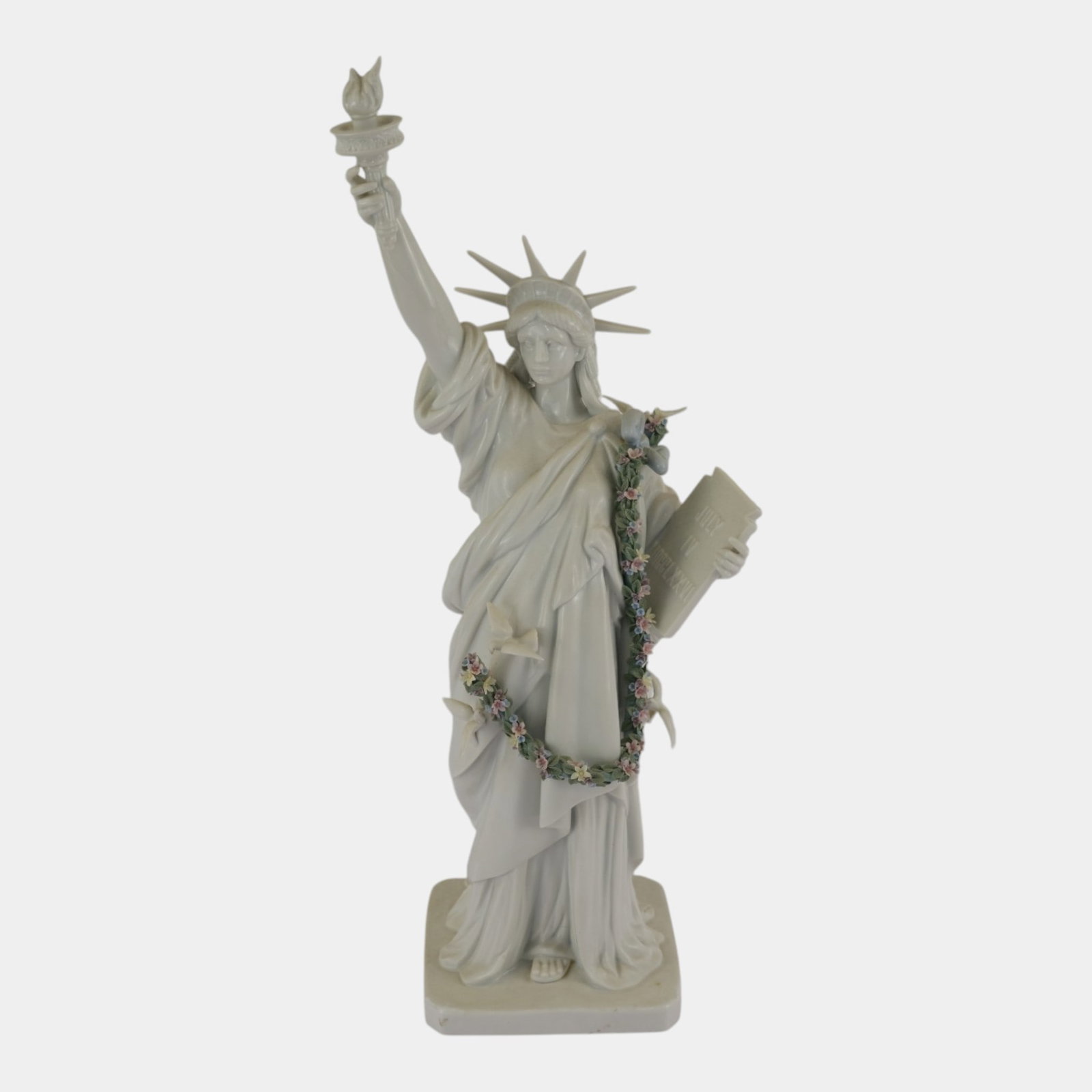 LladrÃ³ Spanish Porcelain Statue of Liberty 20" Tall Figurine With Hand Applied Floral Garland: Professional, fast, and affordable in house shipping available for all items. For higher resolution images please visit bid.craftedauctions.com LladrÃ³ Spanish Porcelain Statue of Liberty 20" Tall F