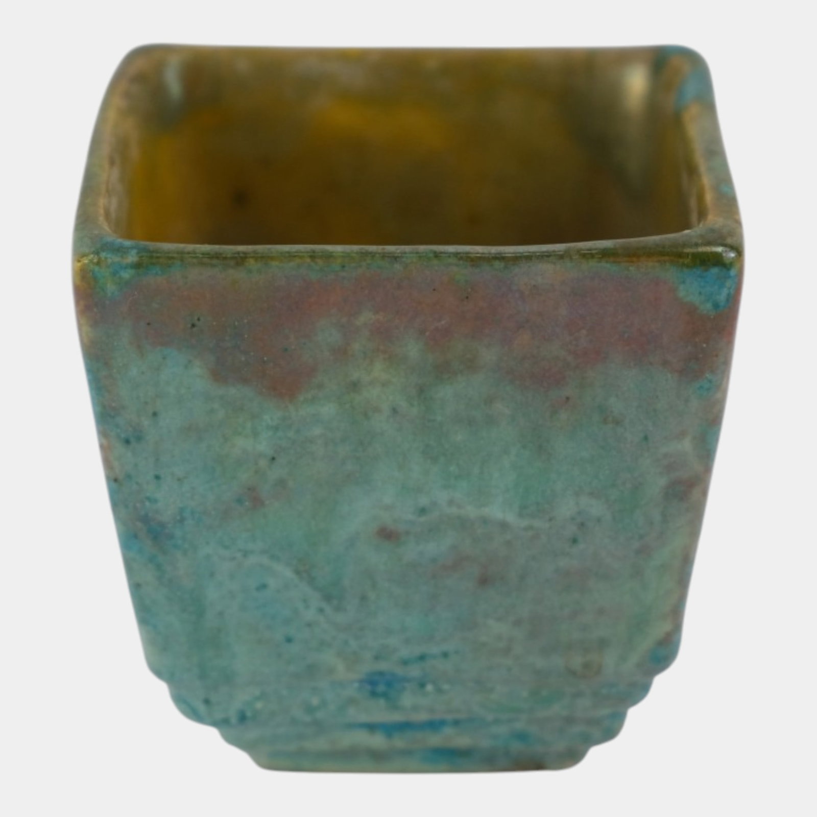 Pewabic Pottery Detroit Early 20th Century Art Pottery Iridescent Blue Art Deco Stepped Vase (1 of 4)