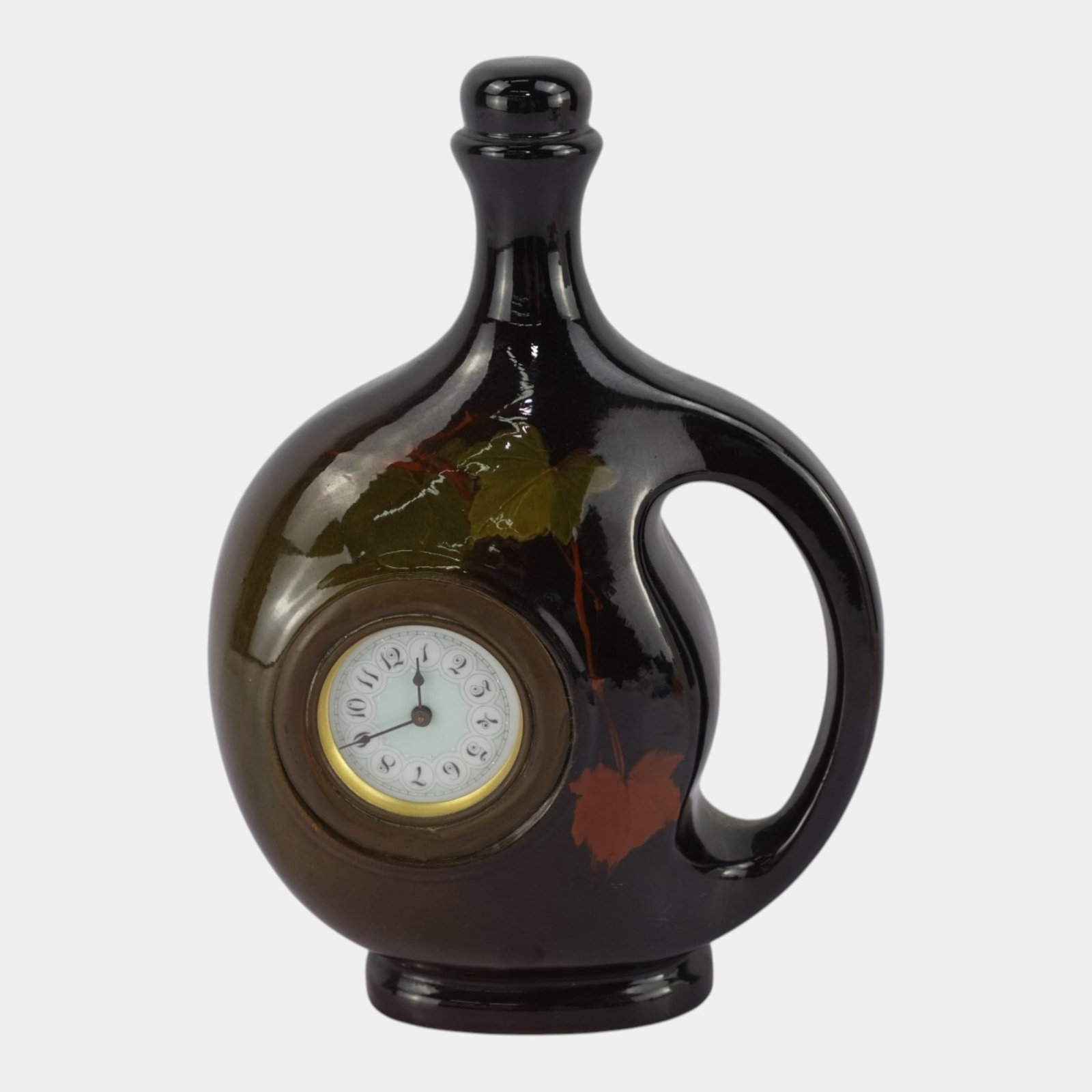 Weller Louwelsa 1900s Art Pottery Standard Glaze Brown Ceramic Floral Clock Jug: Professional, fast, and affordable in house shipping available for all items. For higher resolution images please visit bid.craftedauctions.com Weller Louwelsa 1900s Art Pottery Standard Glaze Brown C